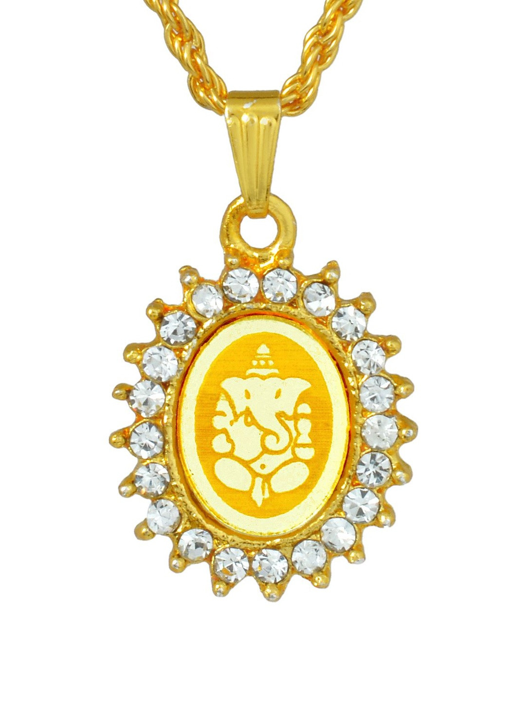 Gold plated CZ studded Ganesh Ganpati pendant chain necklace