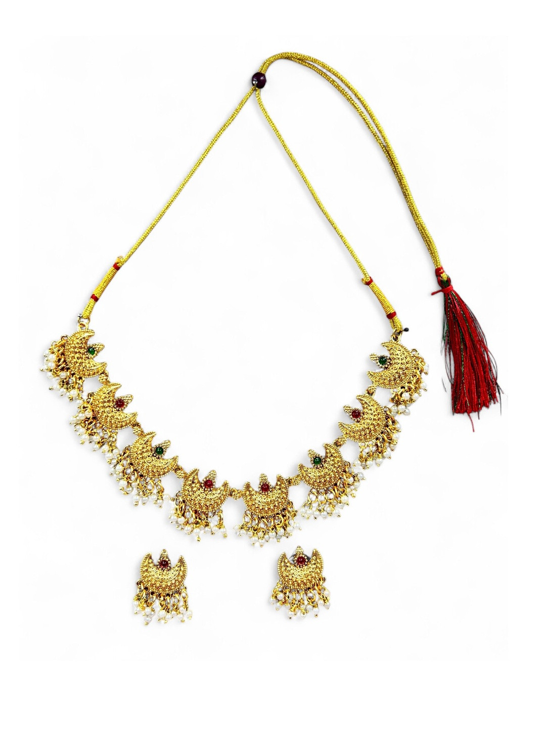 ANTIQUE JEWELLERY Gold Plated Pearls Chandrakor Jewellery Set