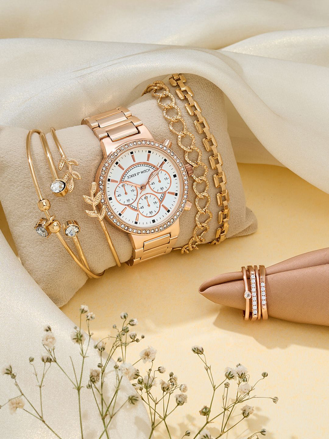 JOKER & WITCH That Girl Love Triangle Set of 7 Women Embellished Watch Gift Set  JWLT888