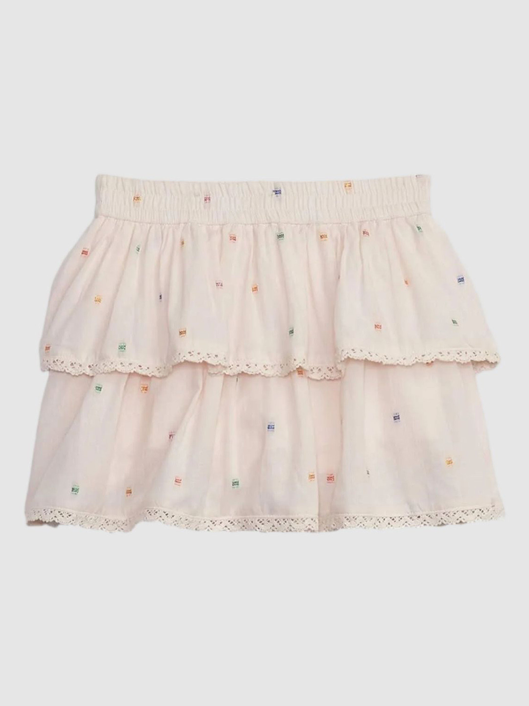 GAP Girls White Embroidered & Tiered Mid-Rise Cotton Skirt
