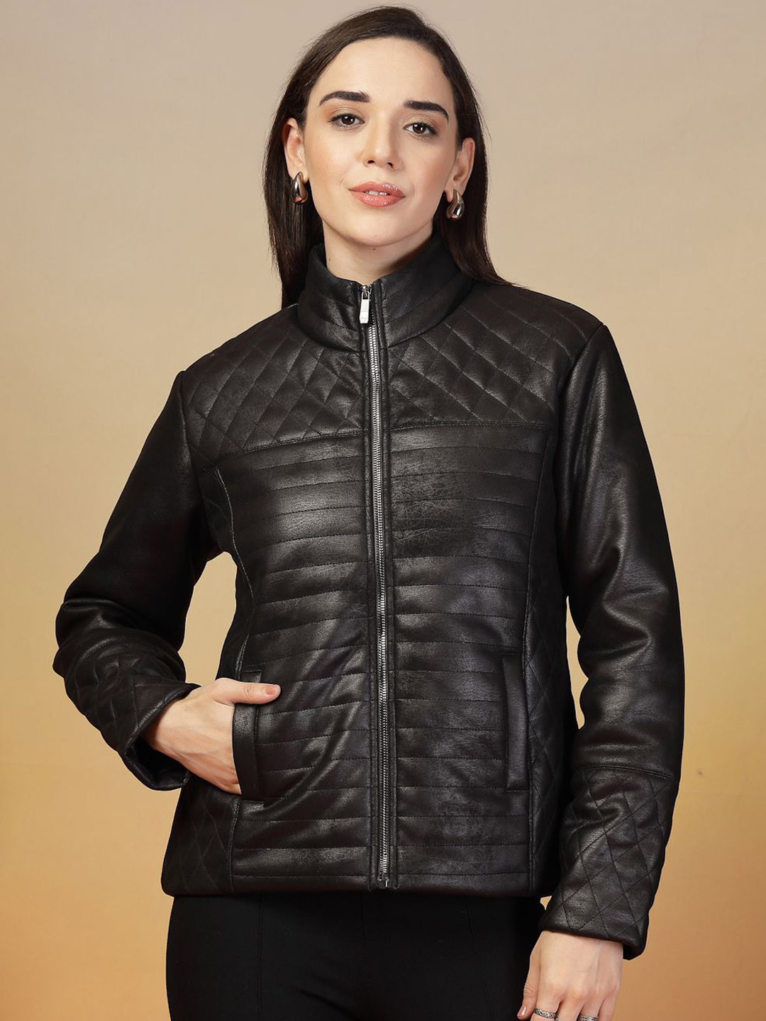 Thirty Threads Striped Leather Biker Jacket