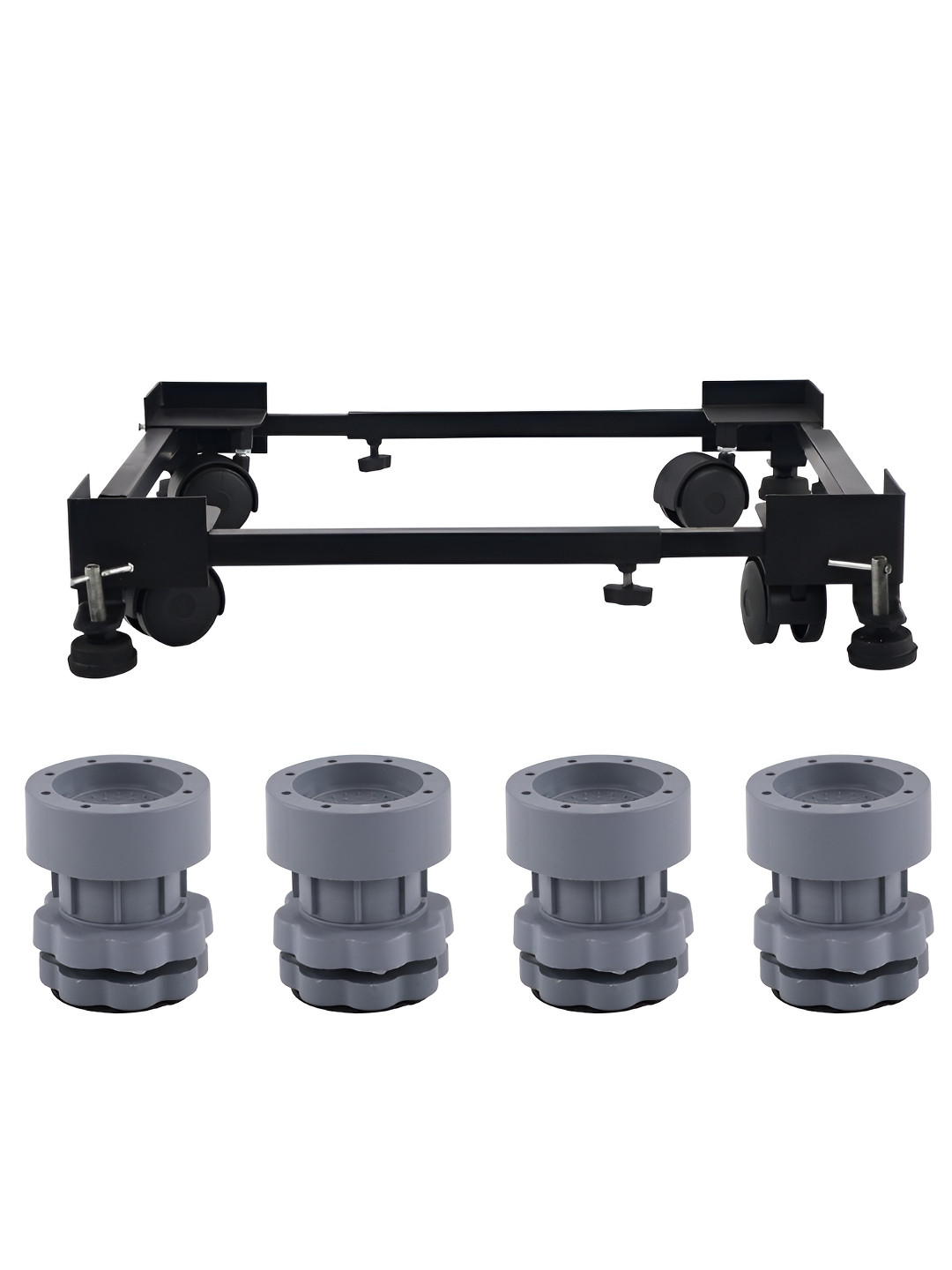 RUBOXA Grey & Black Washing Machine Stand & 4 Anti Vibration Stopper