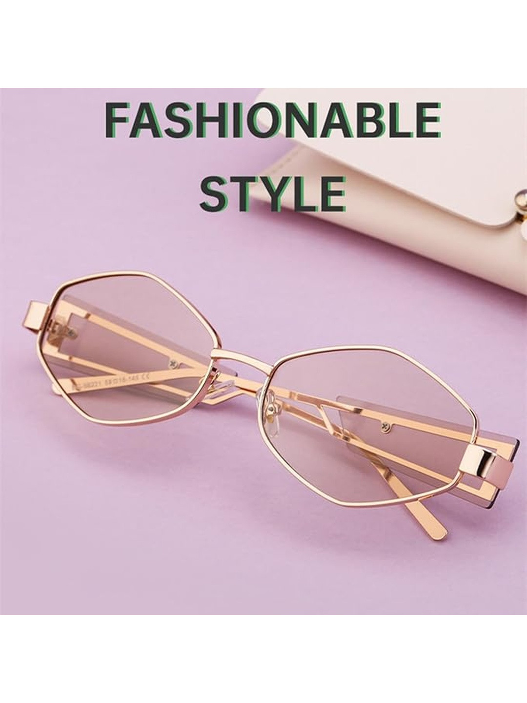 Arzonai Unisex Purple Lens & Gold-Toned Hexagon Shaped Sunglasses with UV Protection