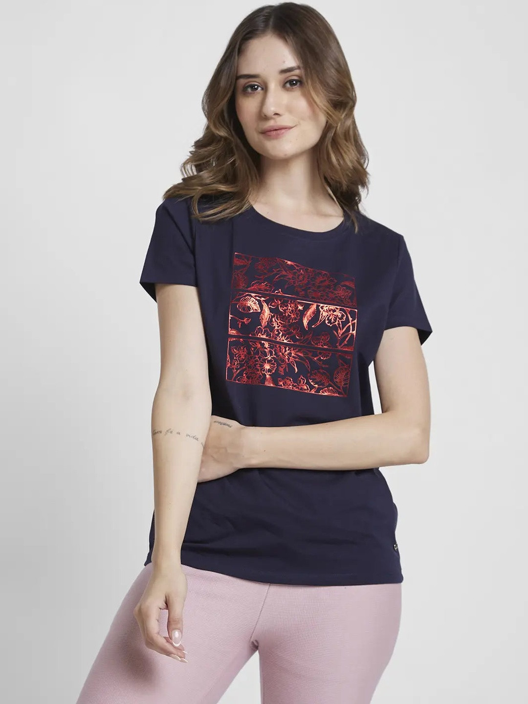 SPYKAR Women Blue Cotton Tshirts