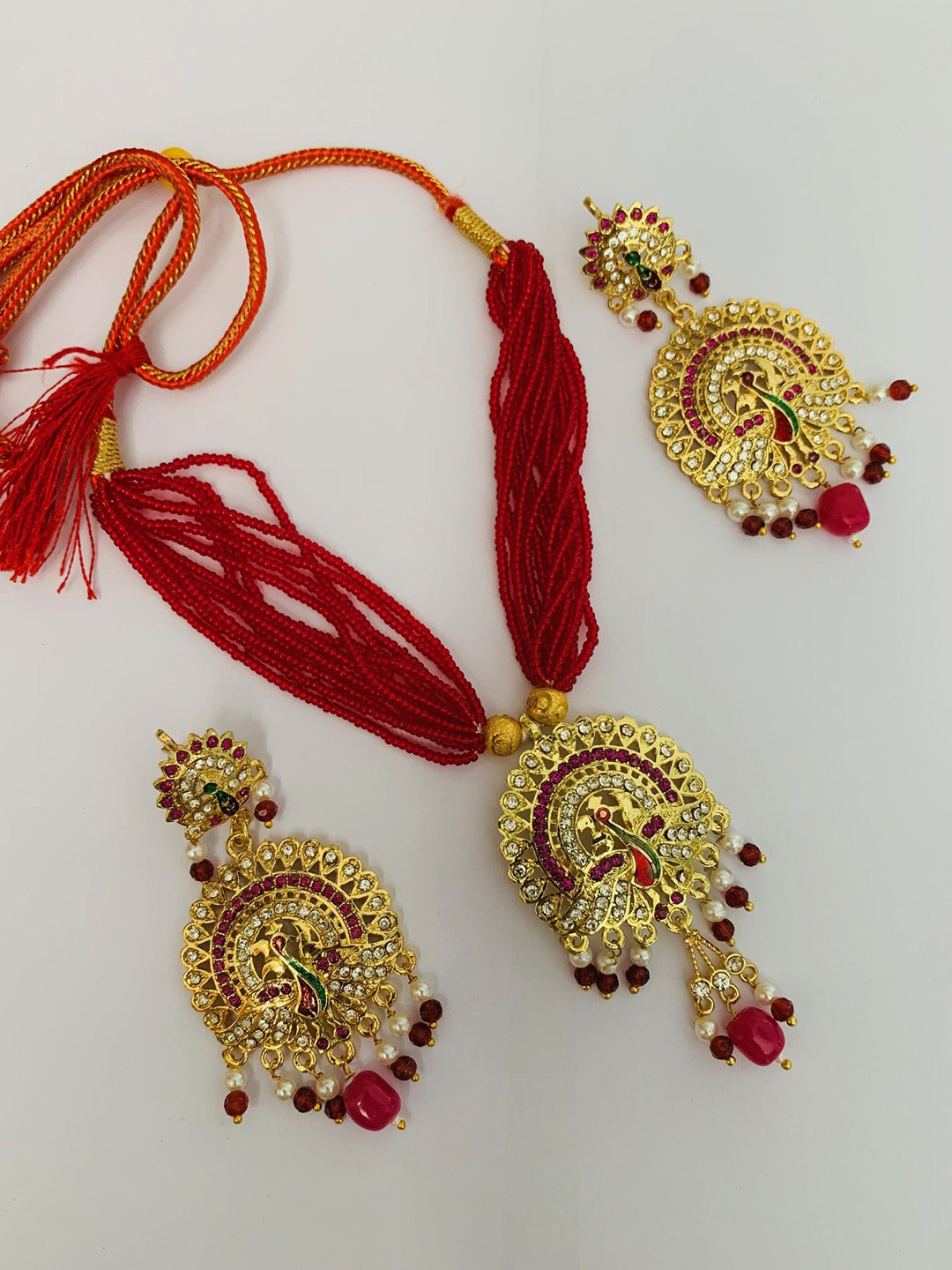 Maruti Rajasthan Gold Plated Artificial Beaded Rajasthani Necklace and Earrings