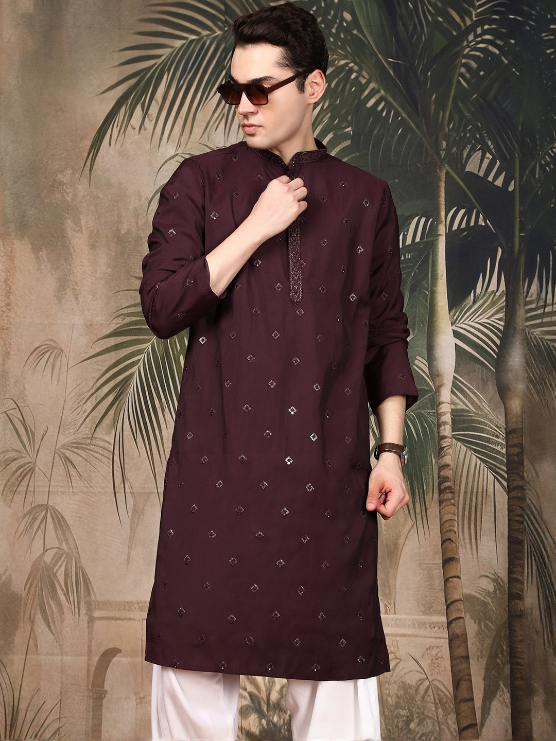 Sangria Men Designer Sequins Work Kurta