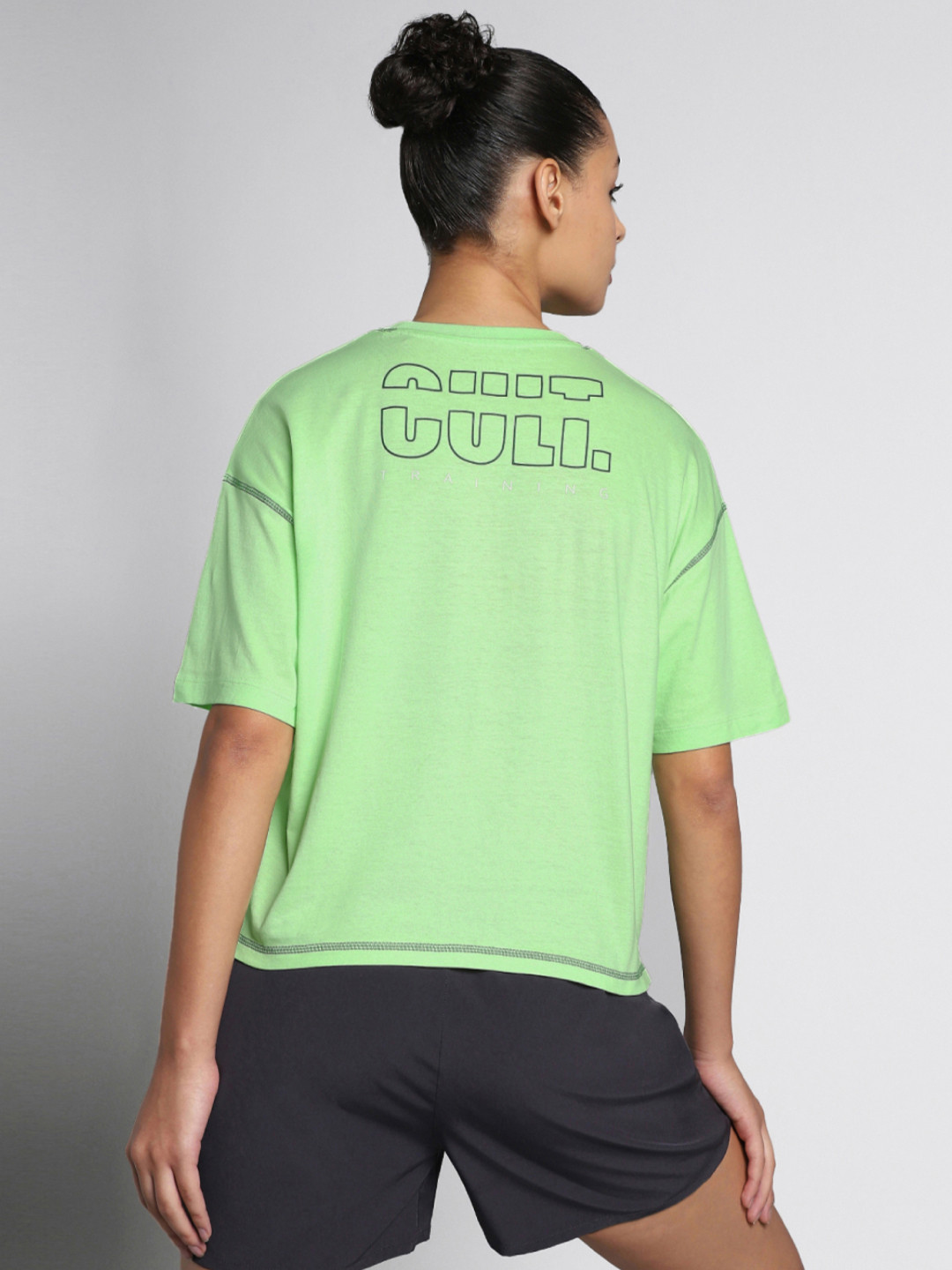CULT Women Cult Lime Training Graphic Boxy Crop Fit T-shirt