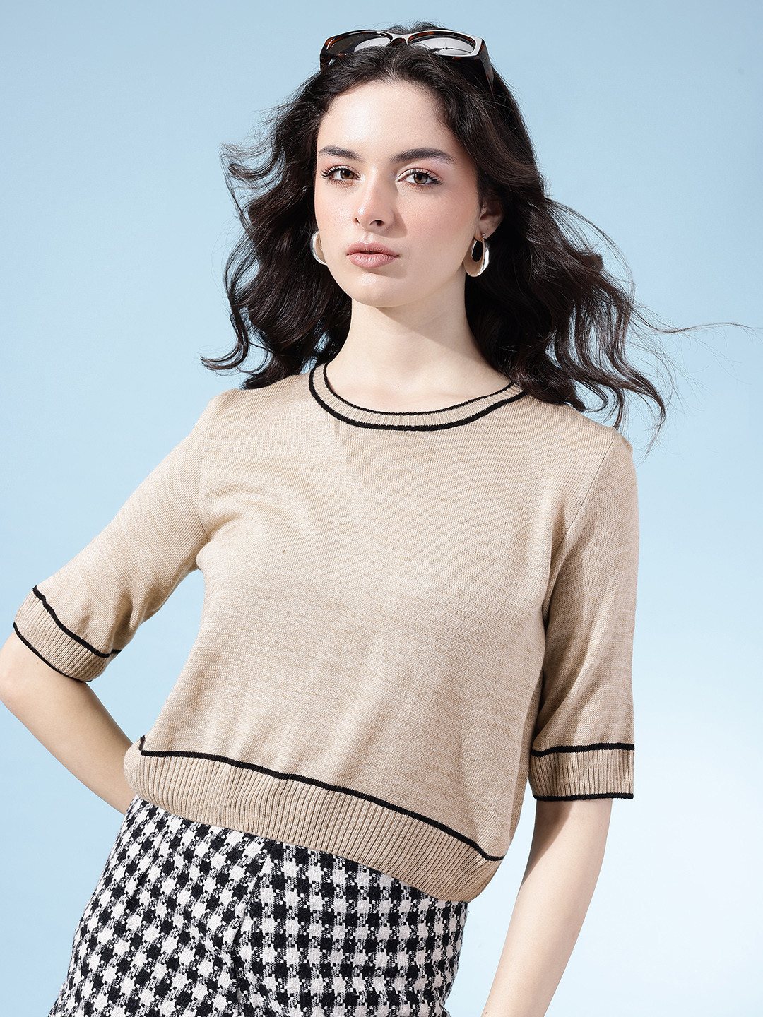 glitchez Contrast Tipping Short Sleeves Pullover