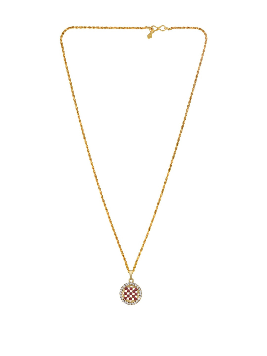 Gold plated Round shape Garnet Red CZ and White Fashion chain pendant