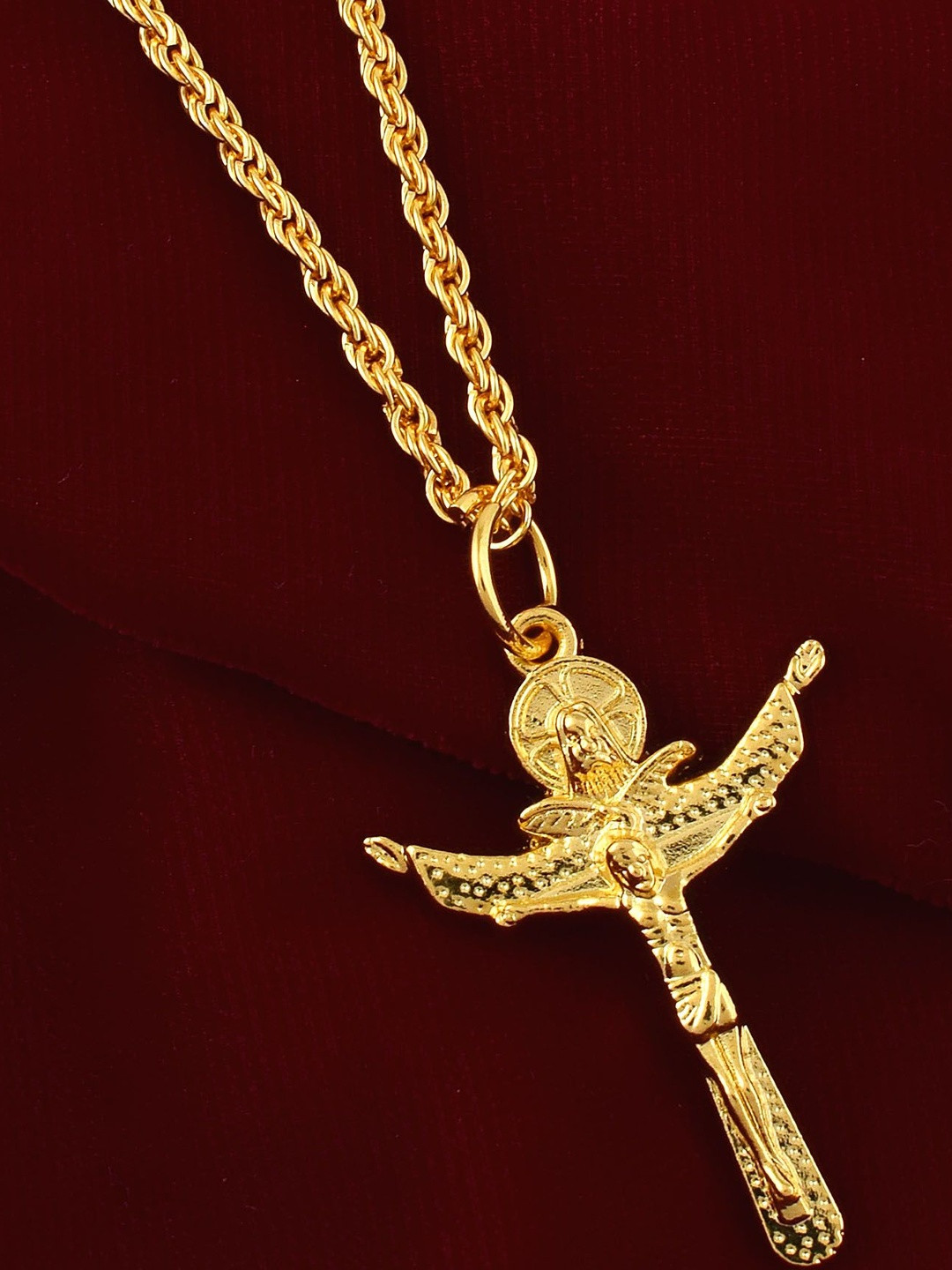 Brass Goldplated Arrow Cross Jesus flying to Heaven Cross Pendant
