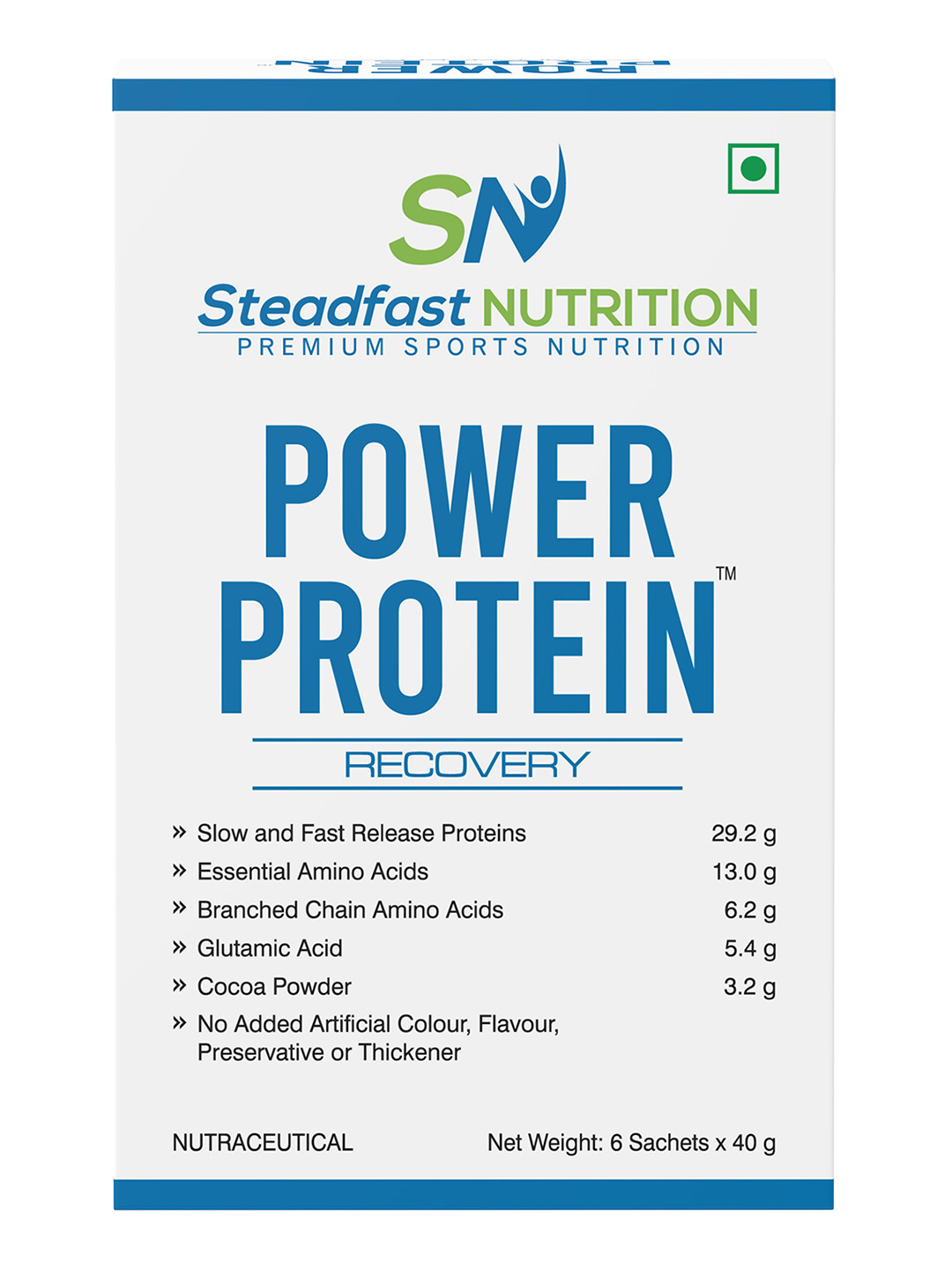 Steadfast Nutrition Power Protein Glutamine Essential Natural Cocoa Powder 6 Sachets 240g