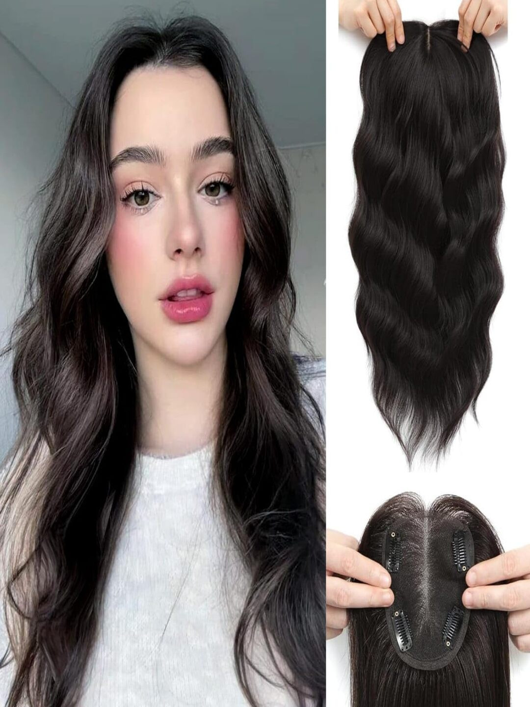 Dazz Look Clip In Curly Scalp Topper Hair Extension - Brown - 18 Inch