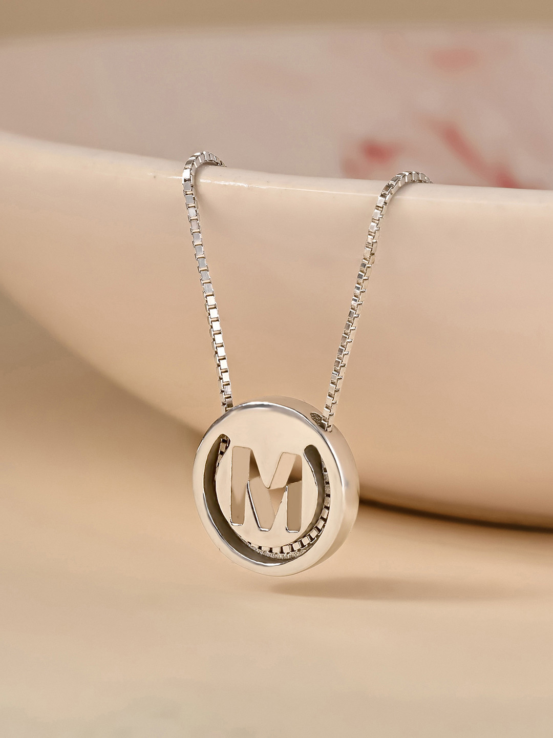 TOUCH925 925 Silver Circular Initial M Minimal Chain
