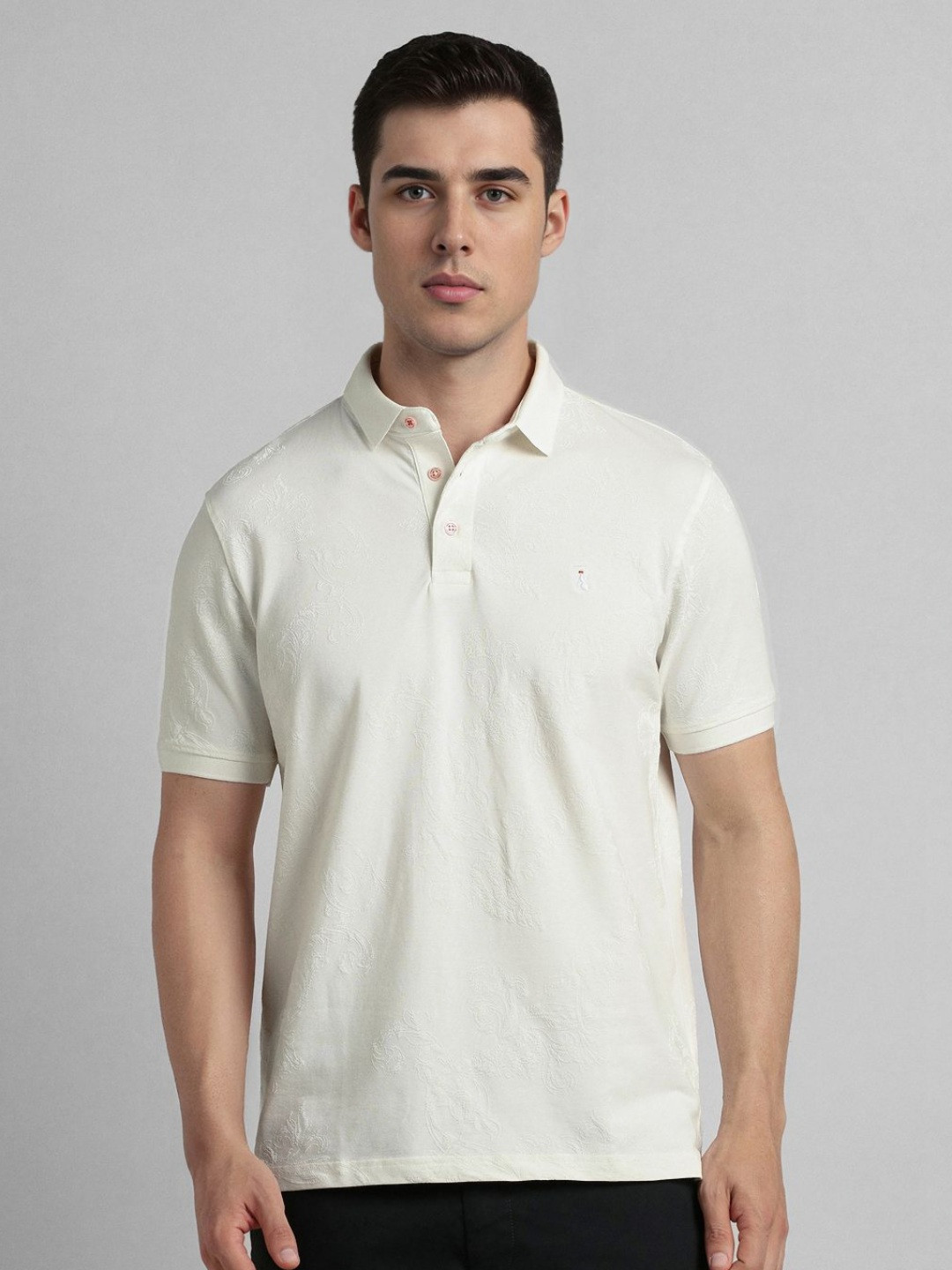 SIMON CARTER LONDON Men Self Design Polo Collar Slim Fit Cotton T-shirt