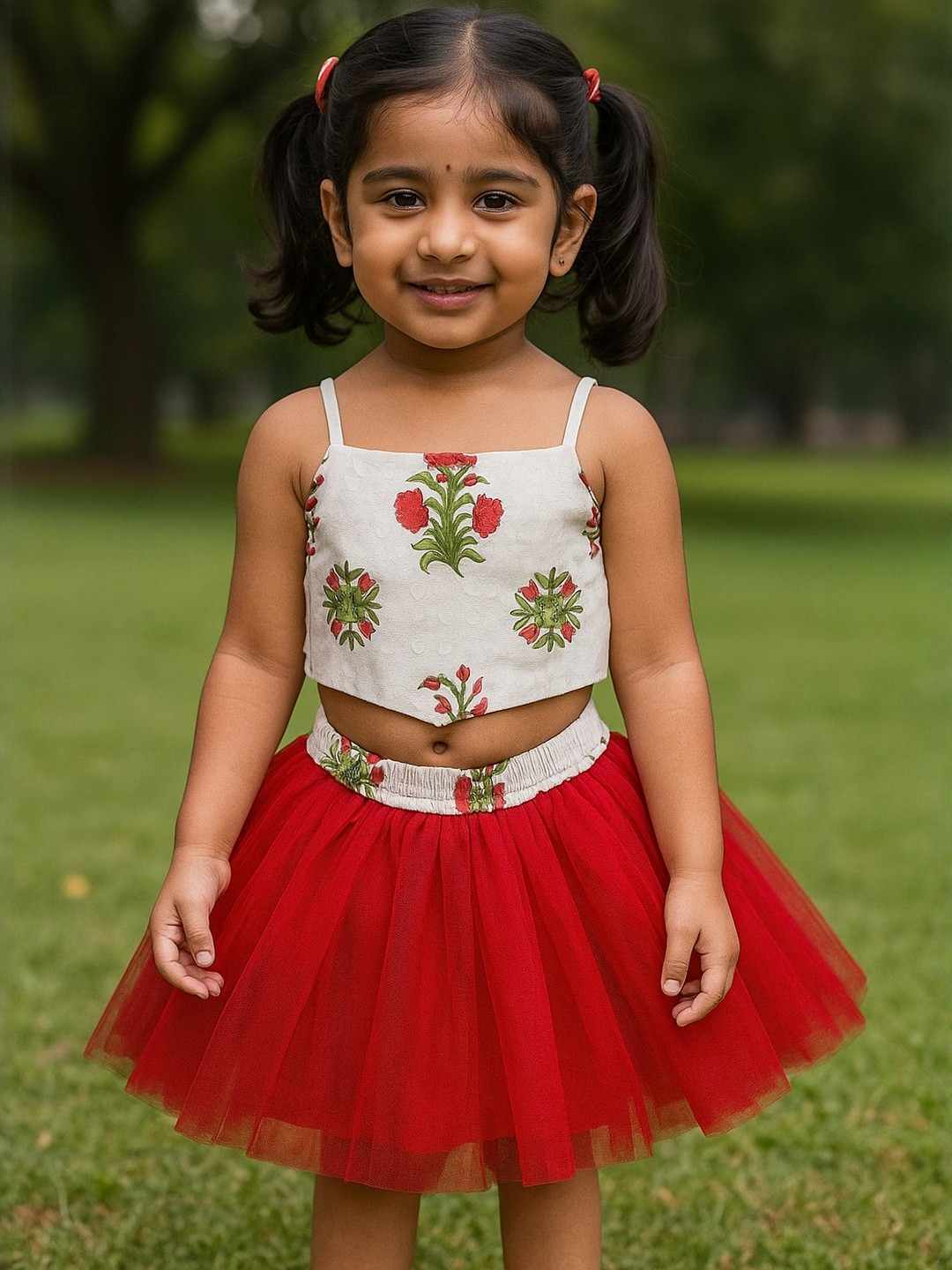 Charan Kanya Girls Printed Top With Skirt