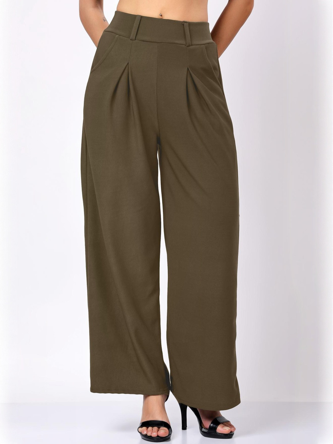 Lugo Women Solid Brown Korean Pants Trousers