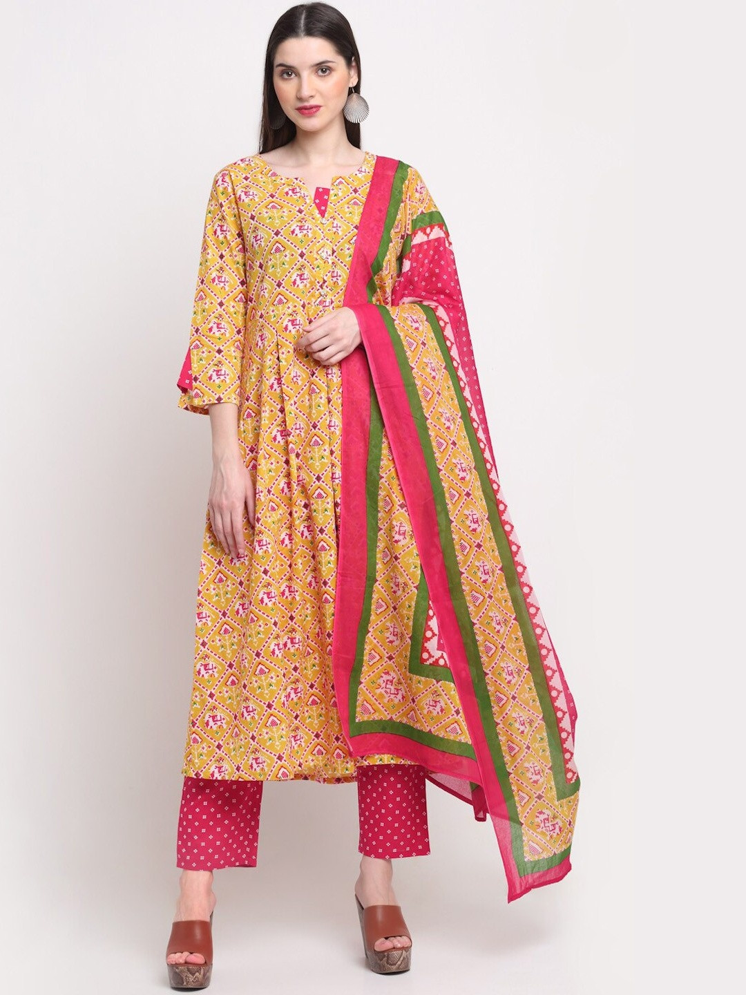 KALINI Adults-Women Mustard Kurta Sets