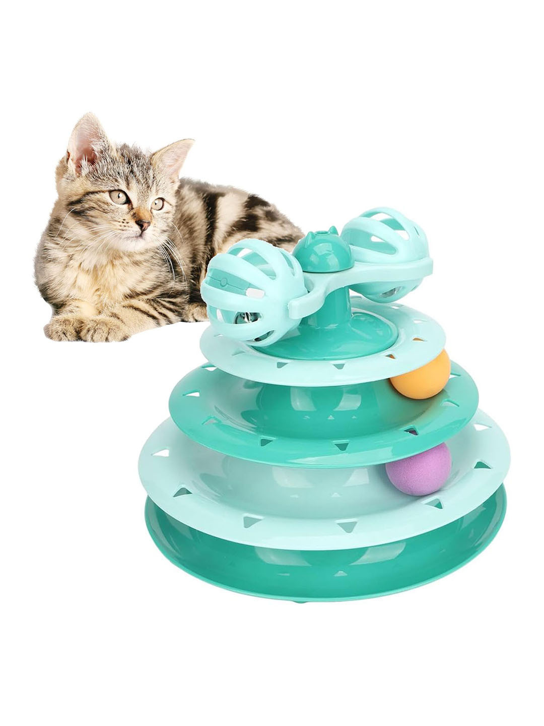 Petbabas Kids Unisex Turquoise Blue 3 layer Plastic Tower Track Roller with Colorful Balls
