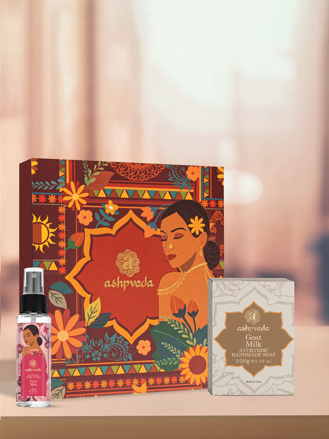 Ashpveda Ayurvedic Goat Milk Soap & Rose Water Face Mist Body Care Essentials Gift Box