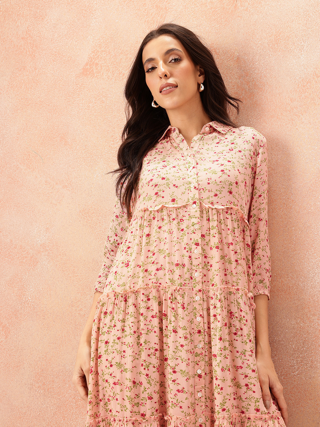 all about you Floral Print Shirt Midi Dress