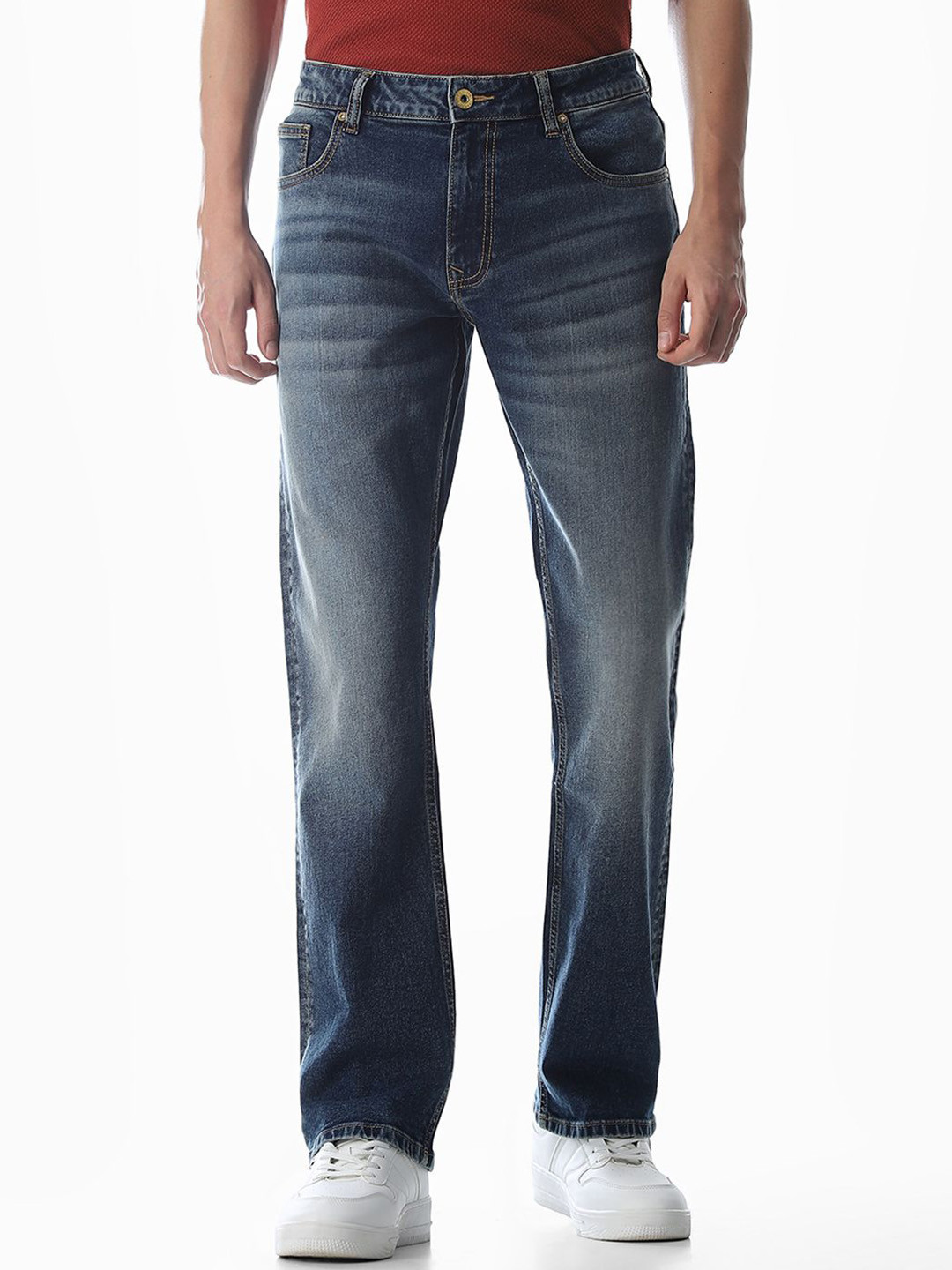 Jack & Jones Men Clark Regular Fit Mid-Rise Clean Look Heavy Fade Stretchable Jeans
