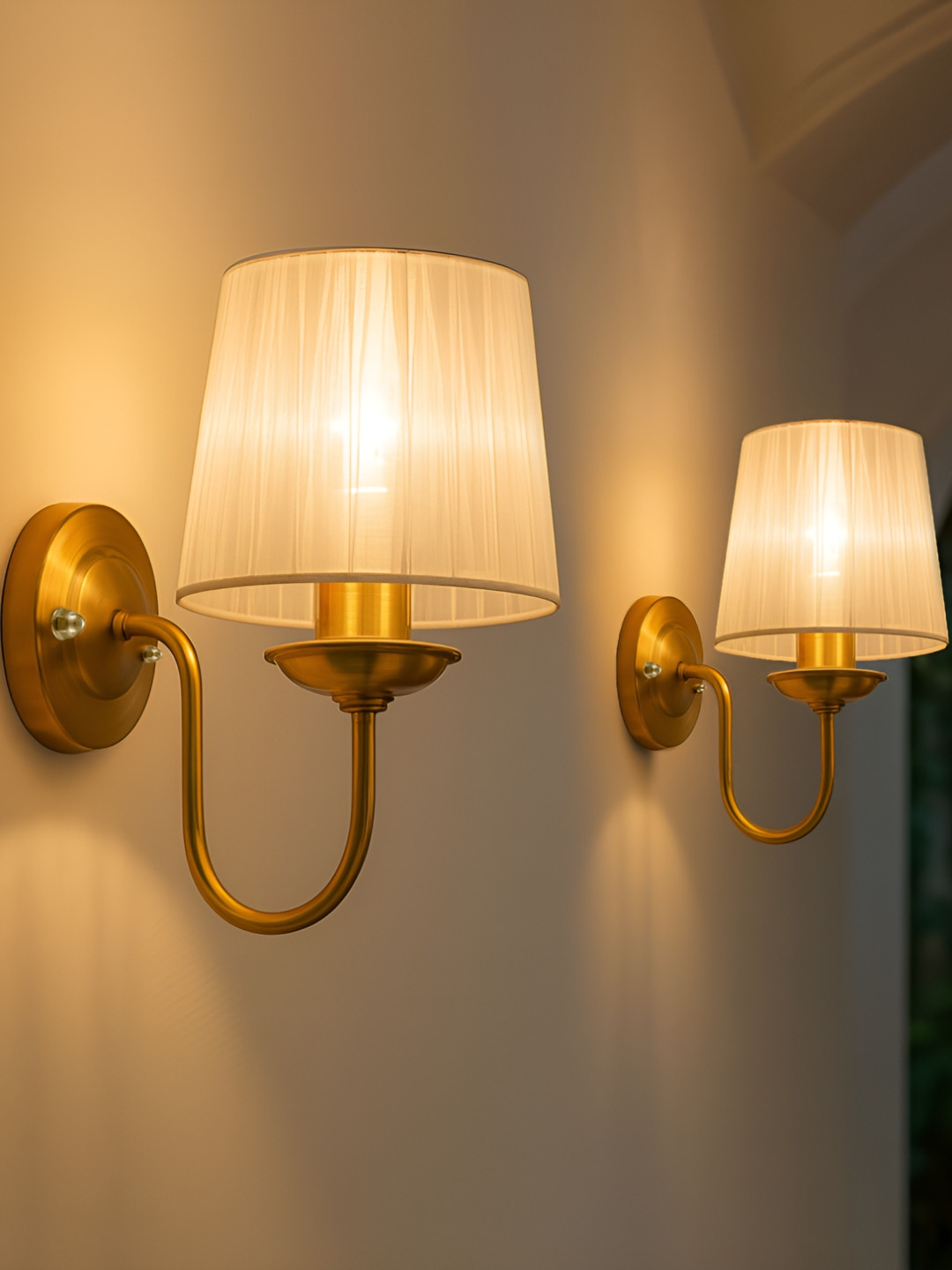 Homesake Set of 2 Brass Gold-Toned Metal Frustum Shaped Wall Lamp