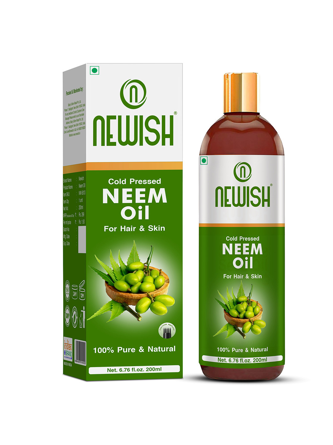 Newish Cold Pressed Neem Oil for Dandruff & Skin Care - 200ml