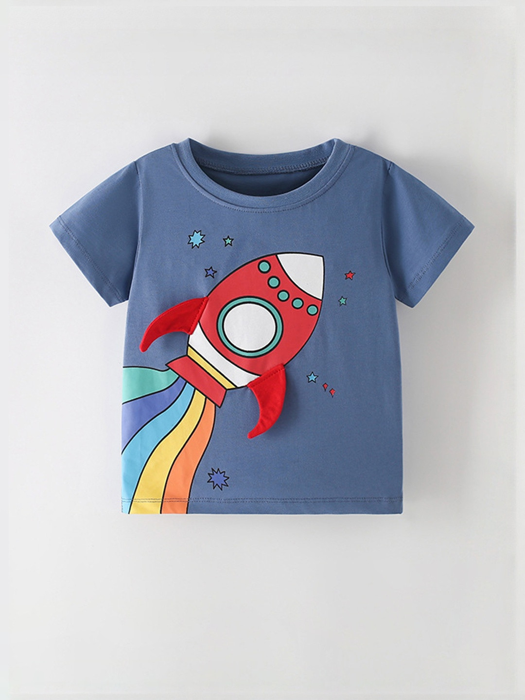 YK Boys Rocket Applique Printed T-shirt