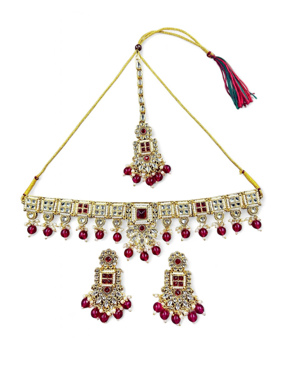 ANTIQUE JEWELLERY Women Dazzling Kundan & Rani Pink Beads Jewellery Set