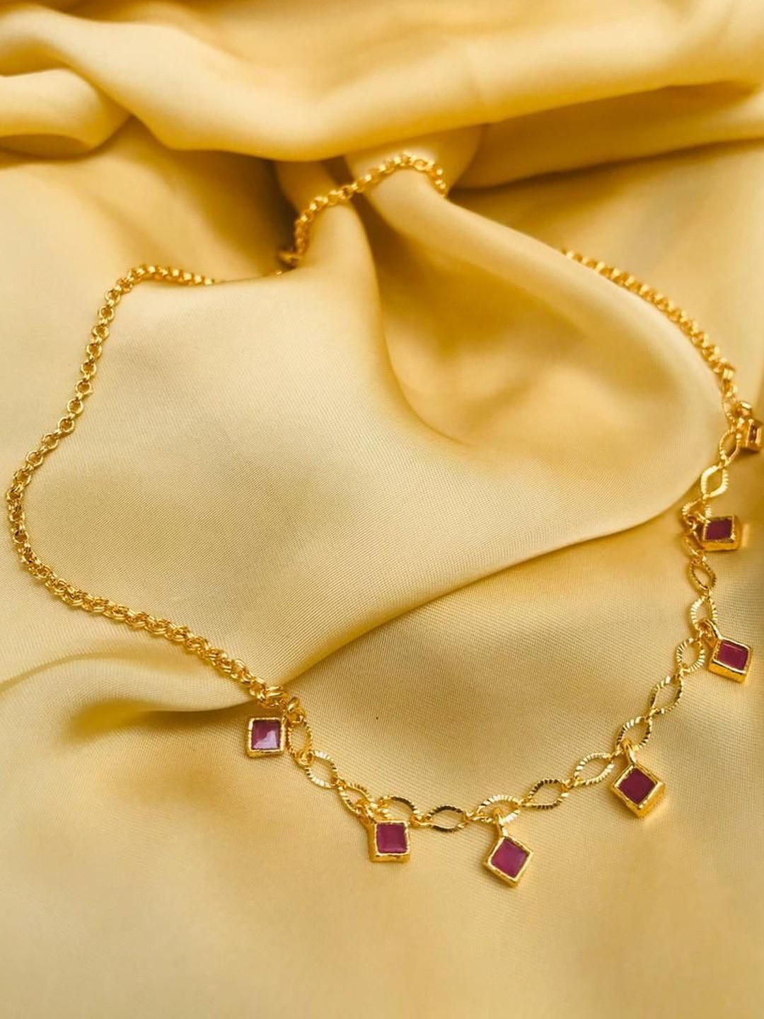 Anouk Women Brass Gold-Plated Antique Charm Necklace with Stone-studded Droplets