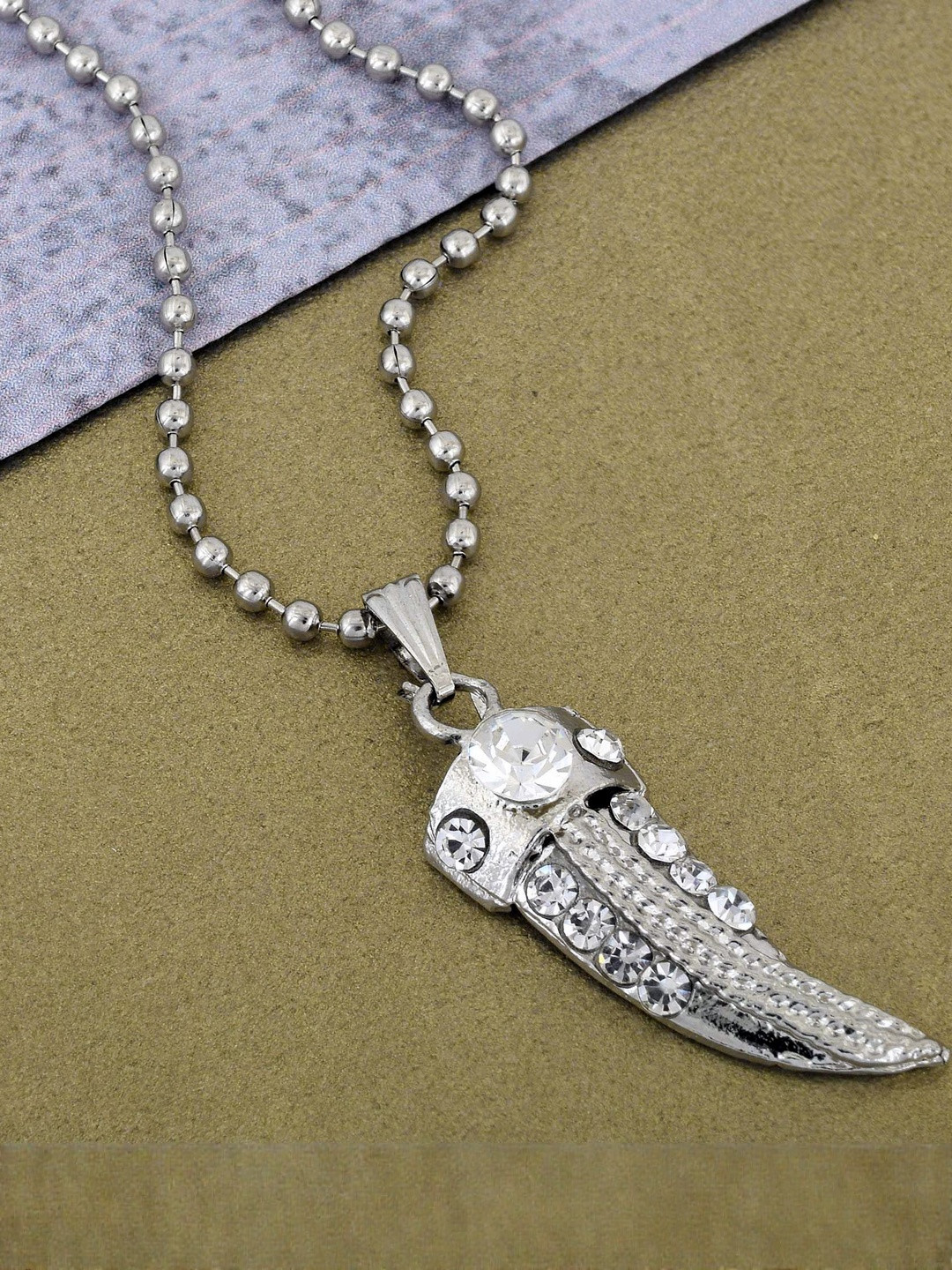Silver plated, American Diamond khukri dagger stylish chain fashion pendant