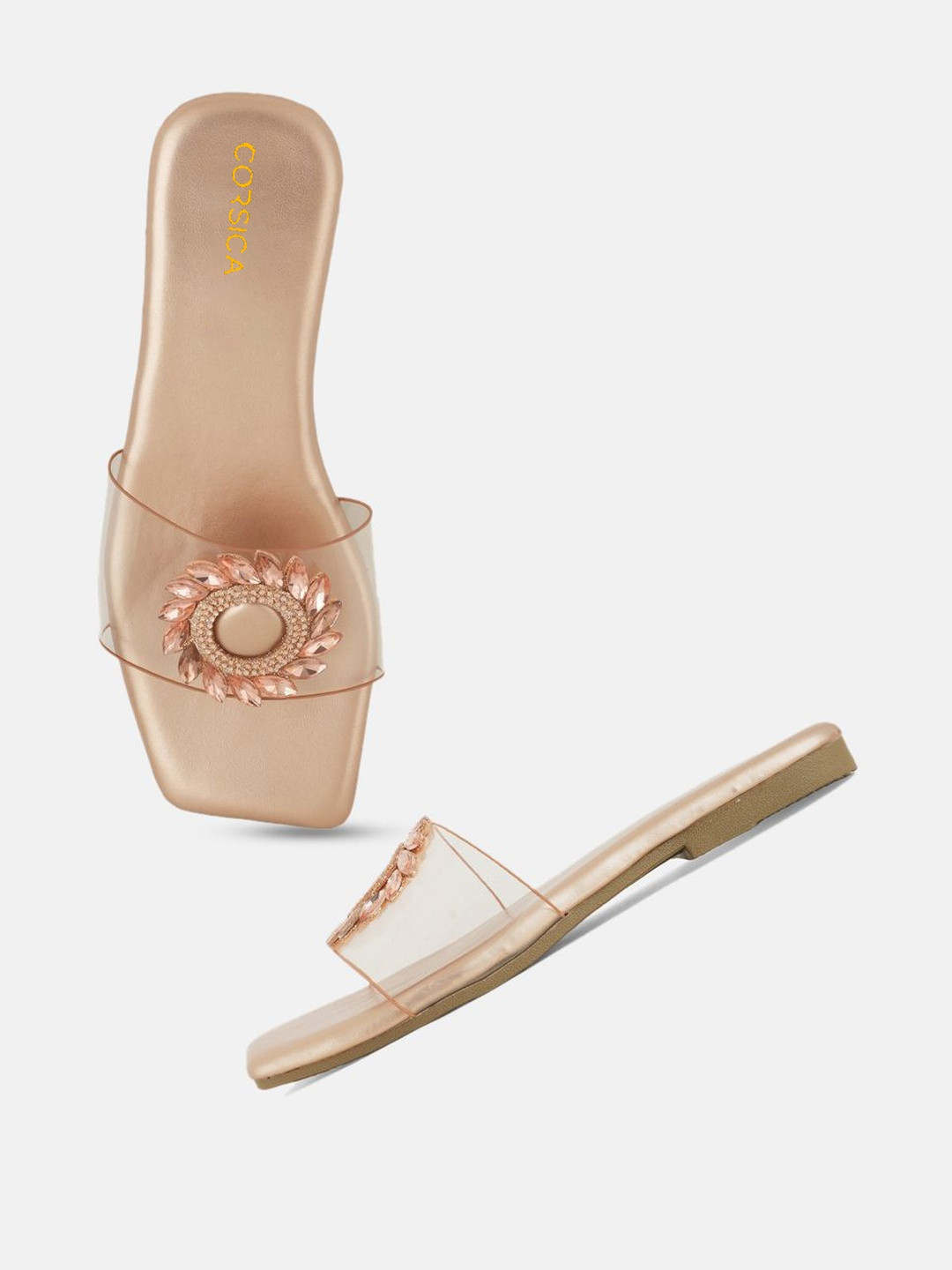 CORSICA Women Rose Gold Slip-On Open Toe Flats
