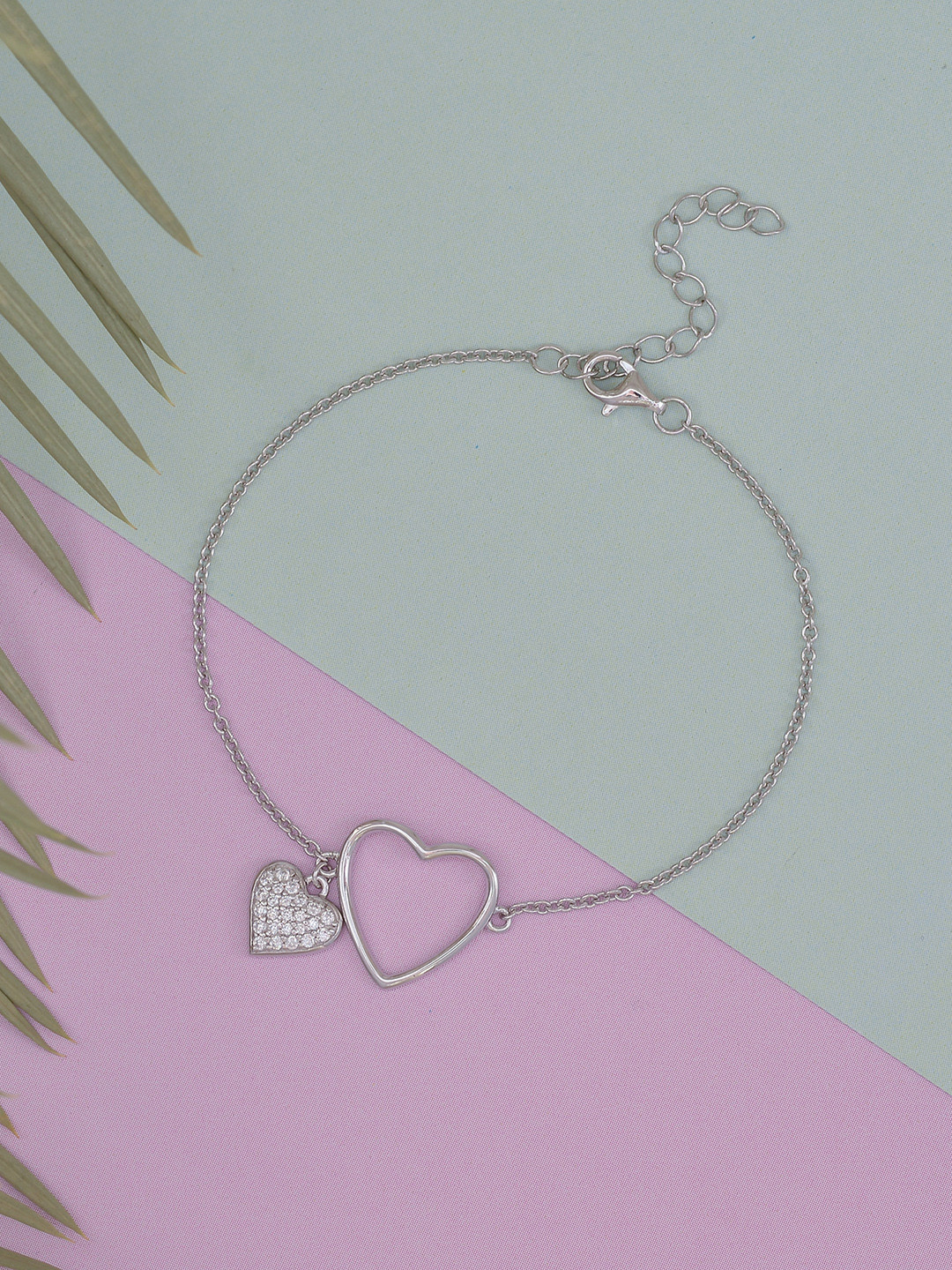 Ornate Jewels 925 Sterling Silver Cubic Zirconia Charming Heart Silver Bracelet