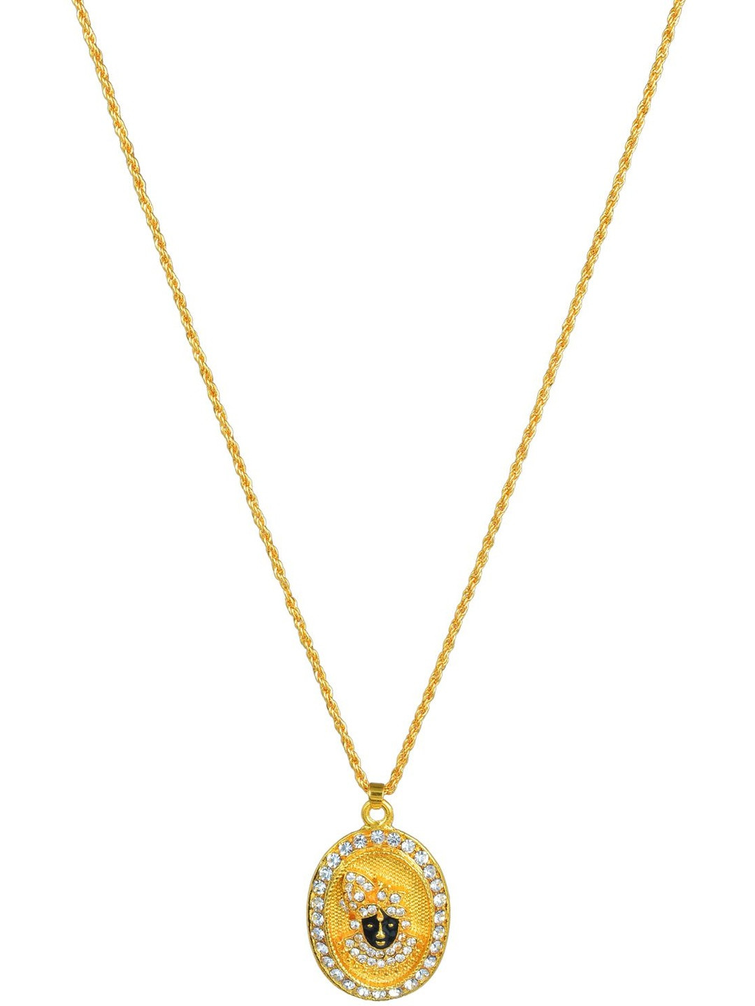 CZ Gold plated black enamelled Krishna face chain pendant