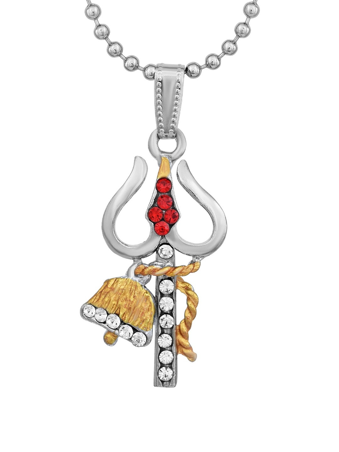 Yellow and Silver plated Double coloured Damru Shiva Mahadev chain pendant