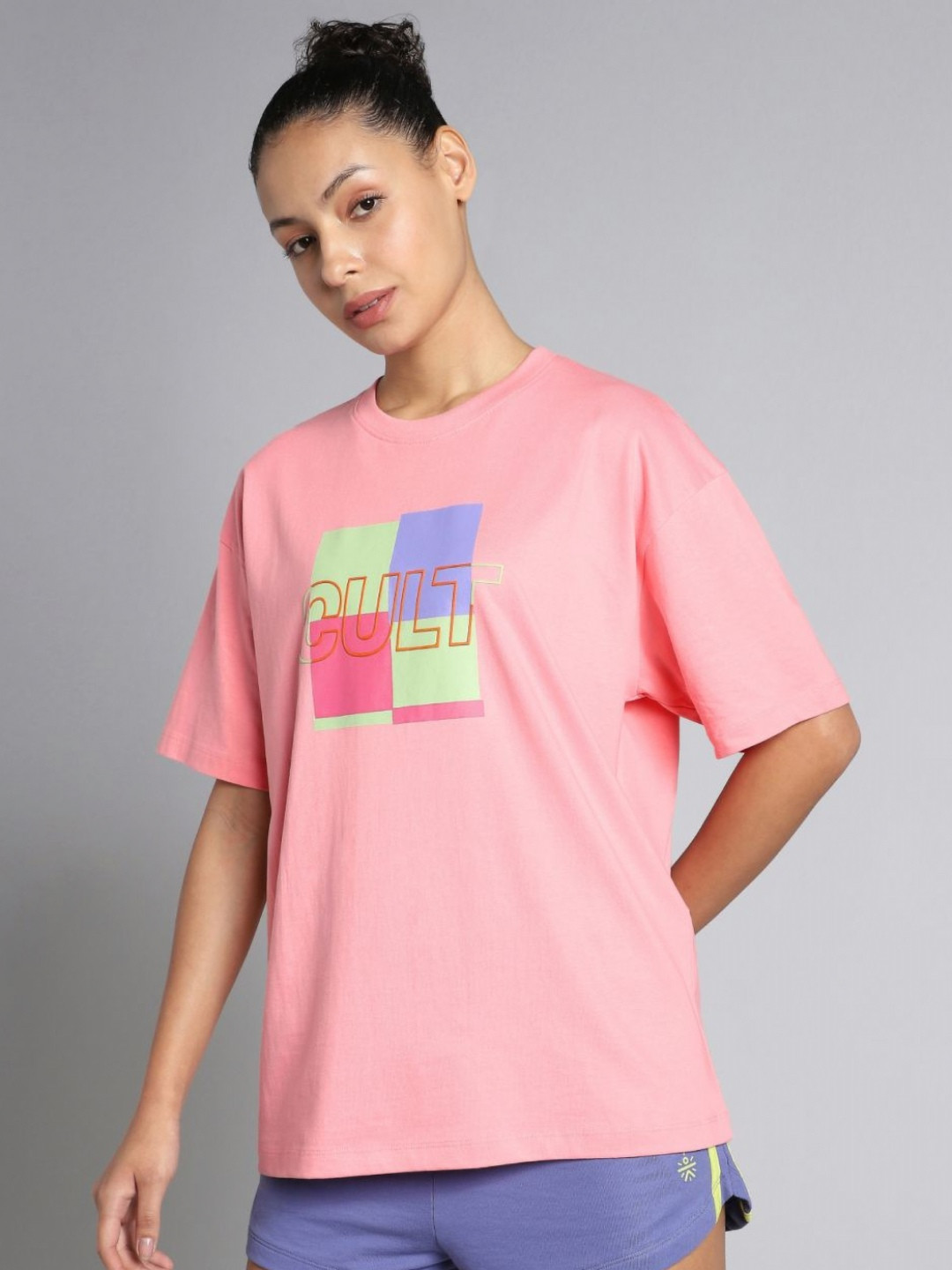 CULT Women Pink Cult Brand Carrier Oversized T-shirt