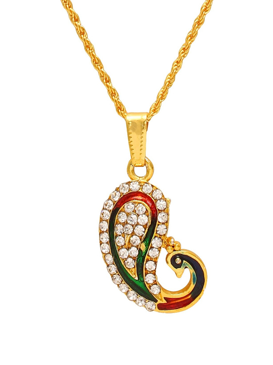 Gold plated CZ Meenakari Stylish designer Peacock shape Ethnic chain pendant