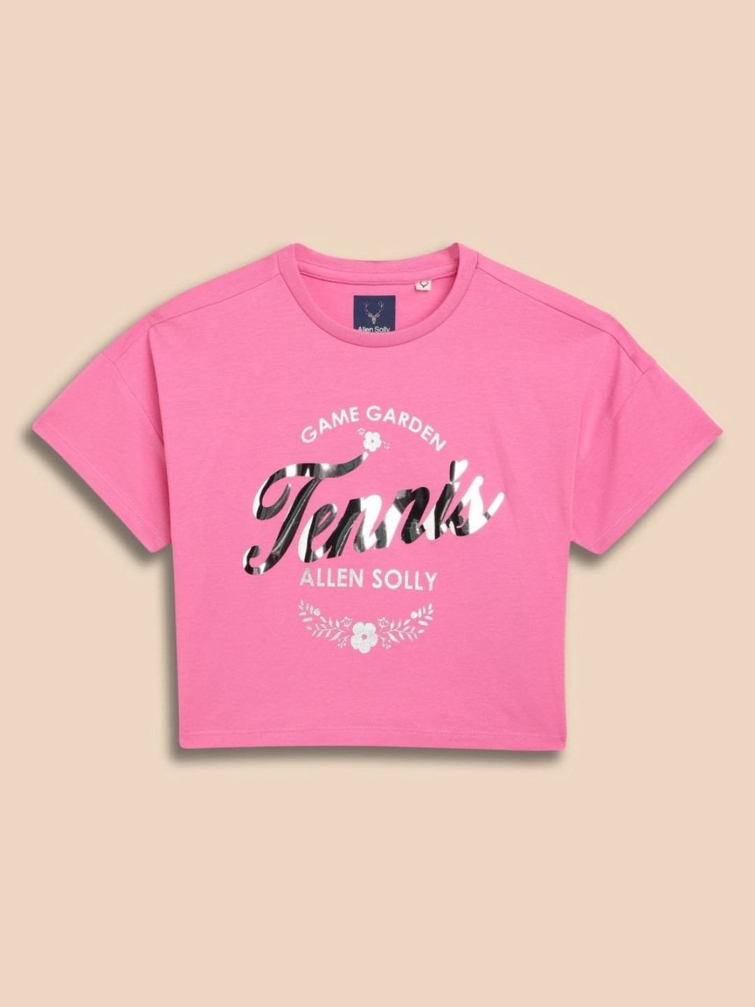 Allen Solly Junior Girls Typography Printed Drop-Shoulder Sleeves Cotton T-shirt