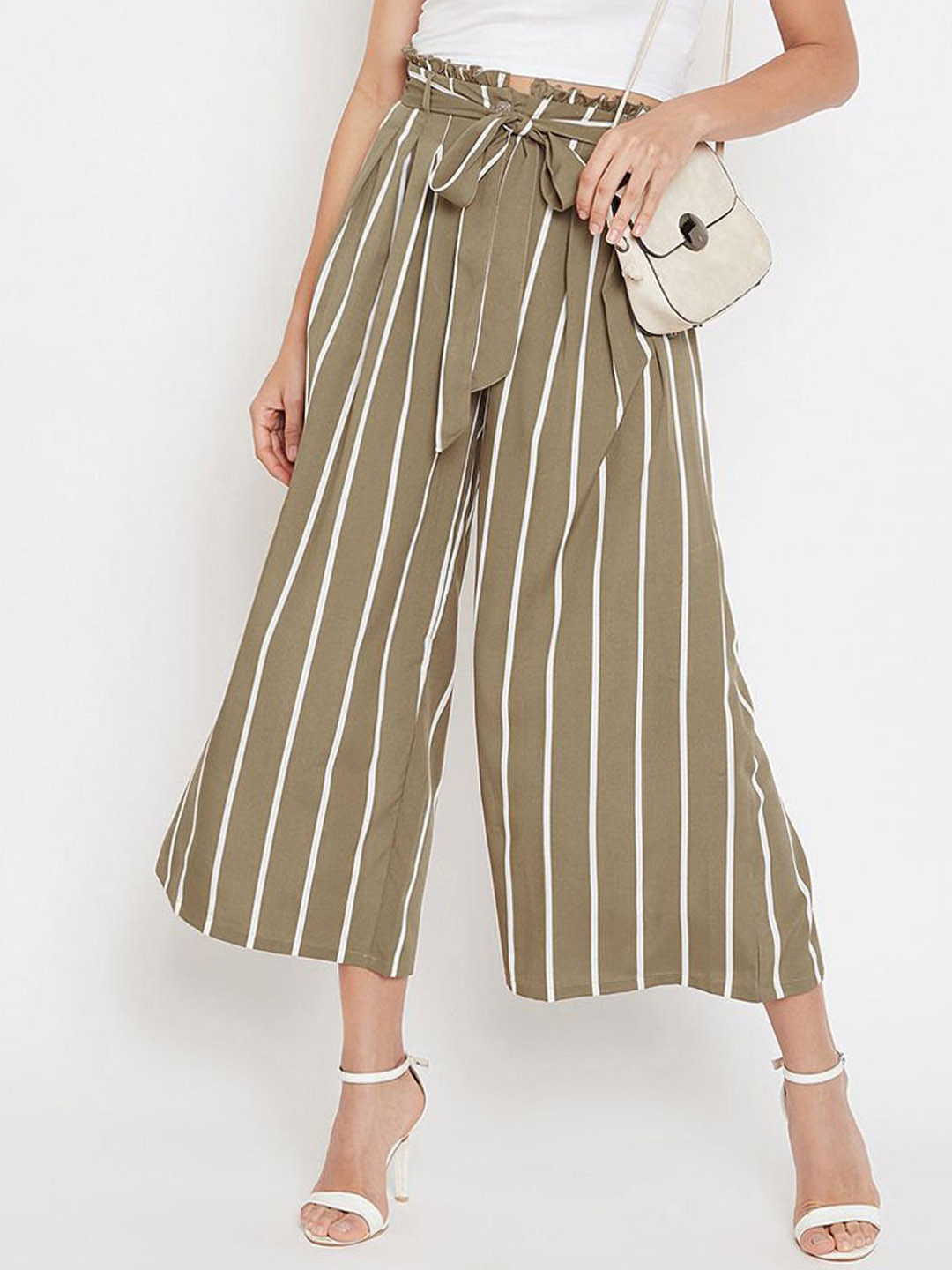 4WRD by Dressberry Women Striped Smart Pleated Culottes Trousers