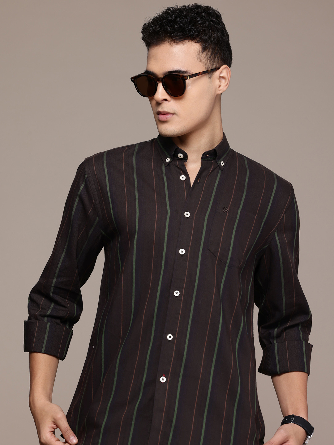 BS BLUE SQUAD India Slim Fit Striped Button-Down Collar Casual Shirt