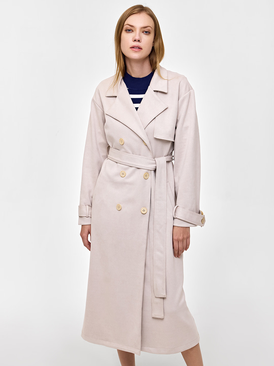 COVER STORY Women Notched Lapel Collar Double-Breasted Overcoat