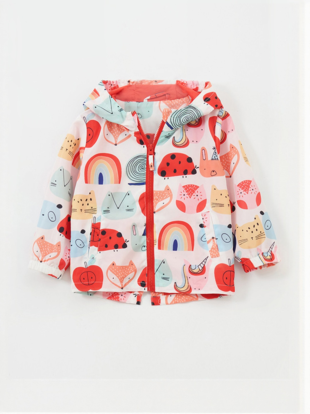 YK Girls Multi Printed Hooded Long Sleeves Cotton Causal Sporty Jacket