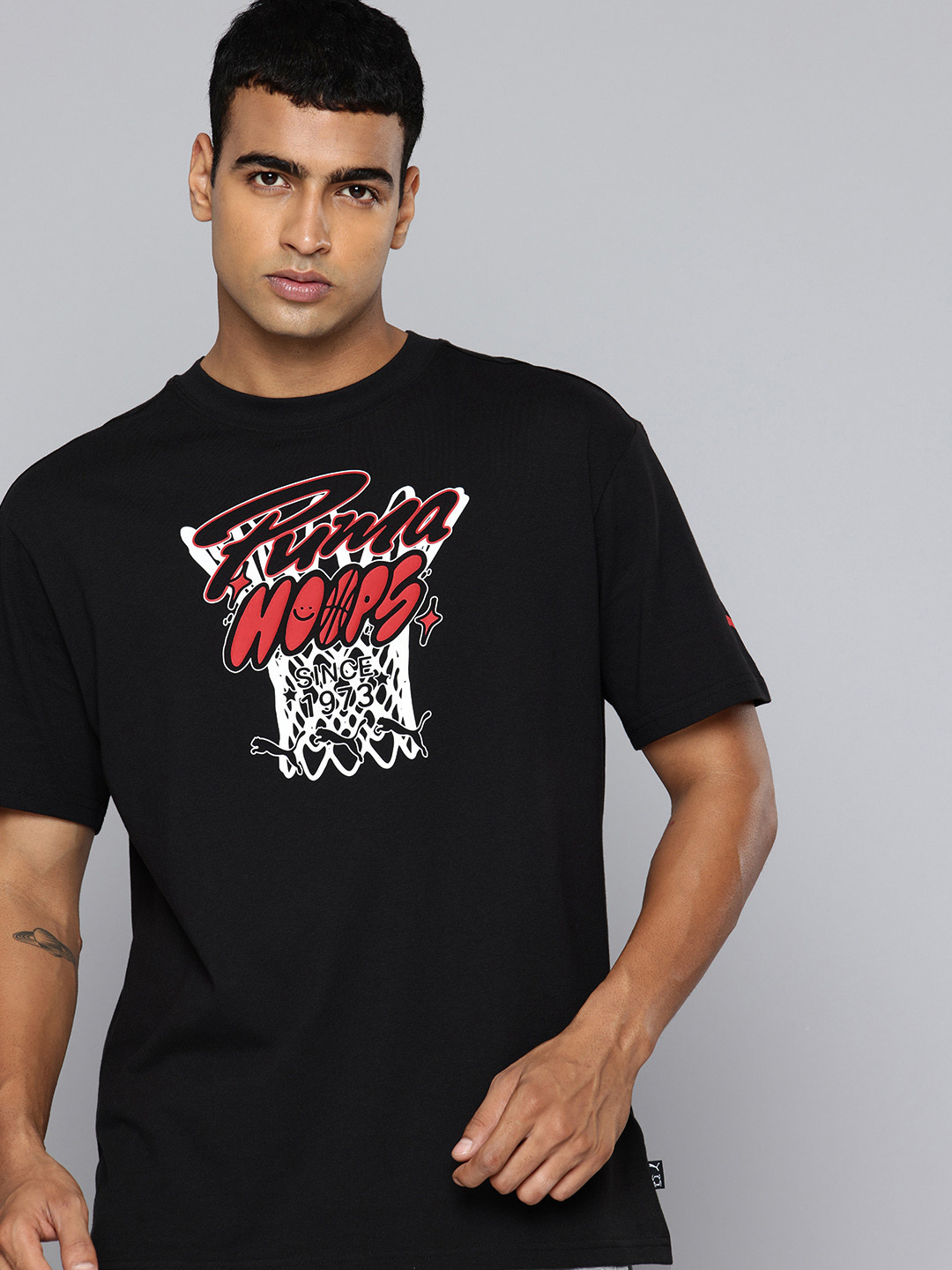 Puma Junior Varsity Basketball Brand Logo Printed Pure Cotton Relaxed Fit T-shirt