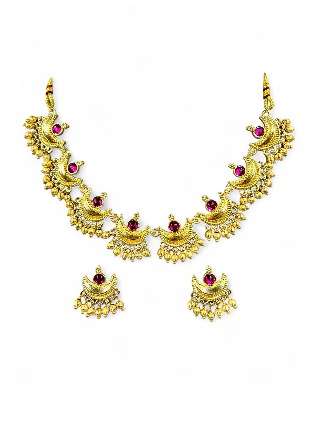 ANTIQUE JEWELLERY Gold Plated Chandrakor With Red Stones Jewellery Set