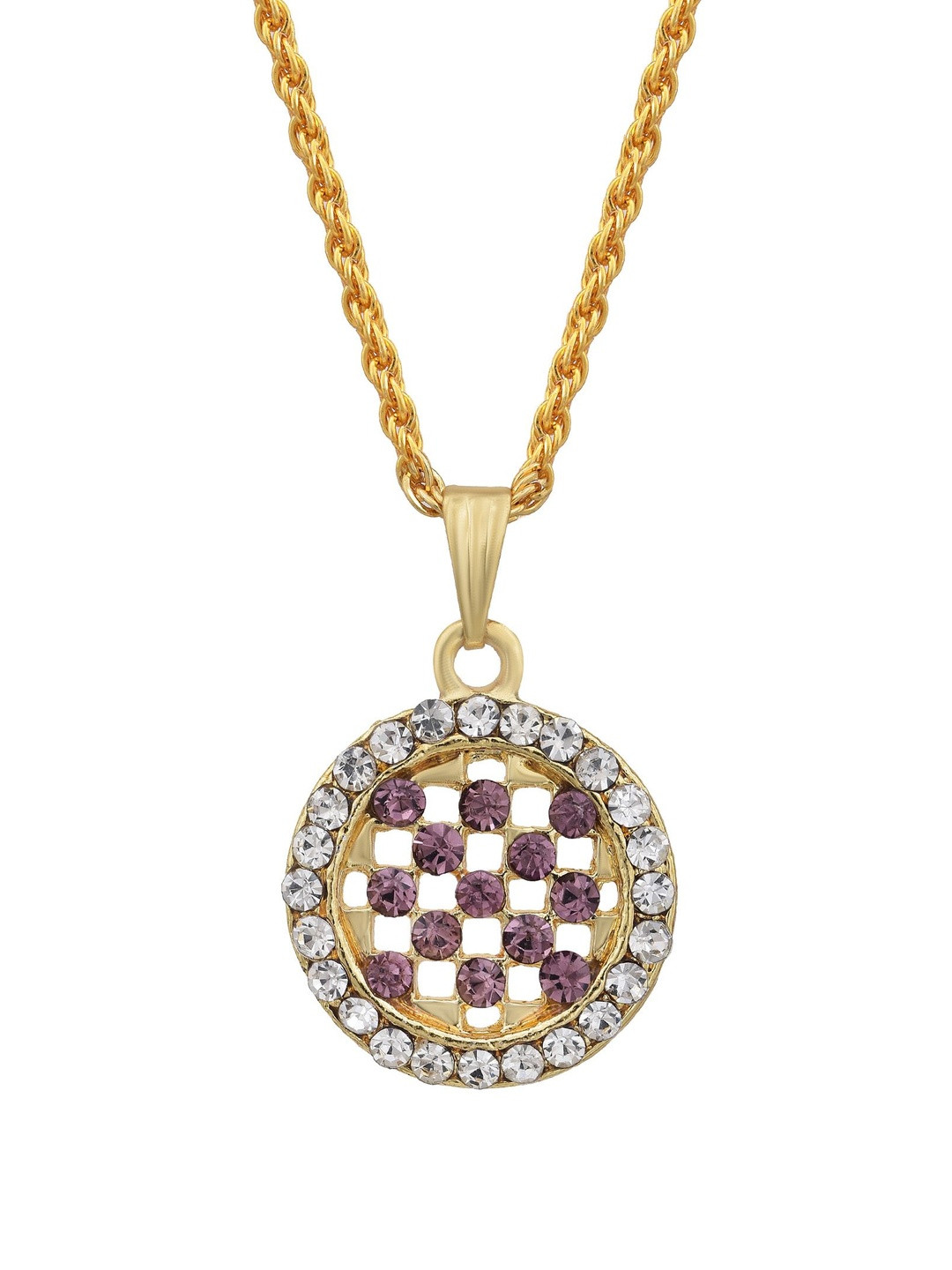 Gold plated Round shape Violet CZ and White CZ Fashion chain pendant