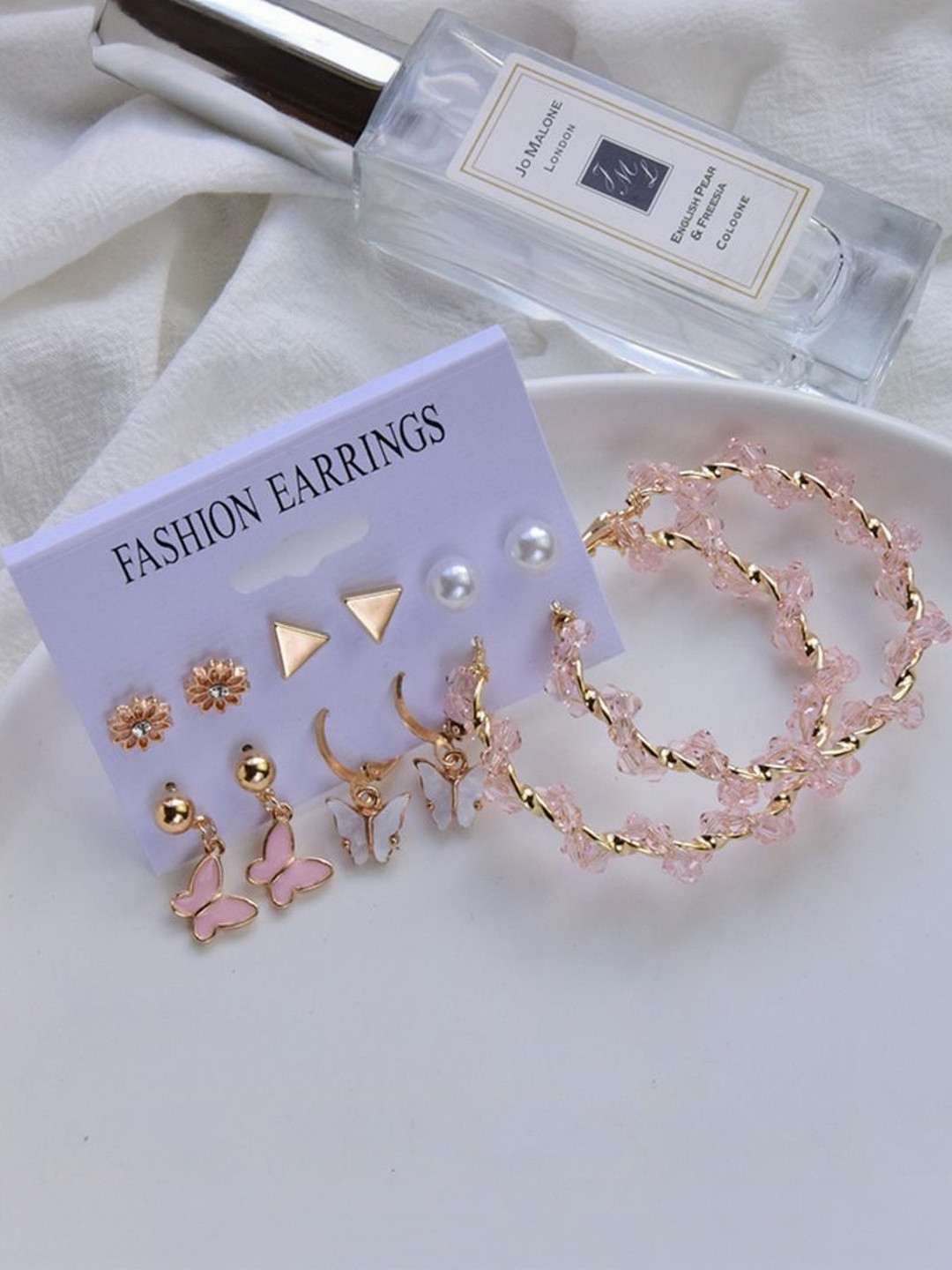 DressBerry Combo Of 6 Pair Rose-Gold Tone Earrings Set