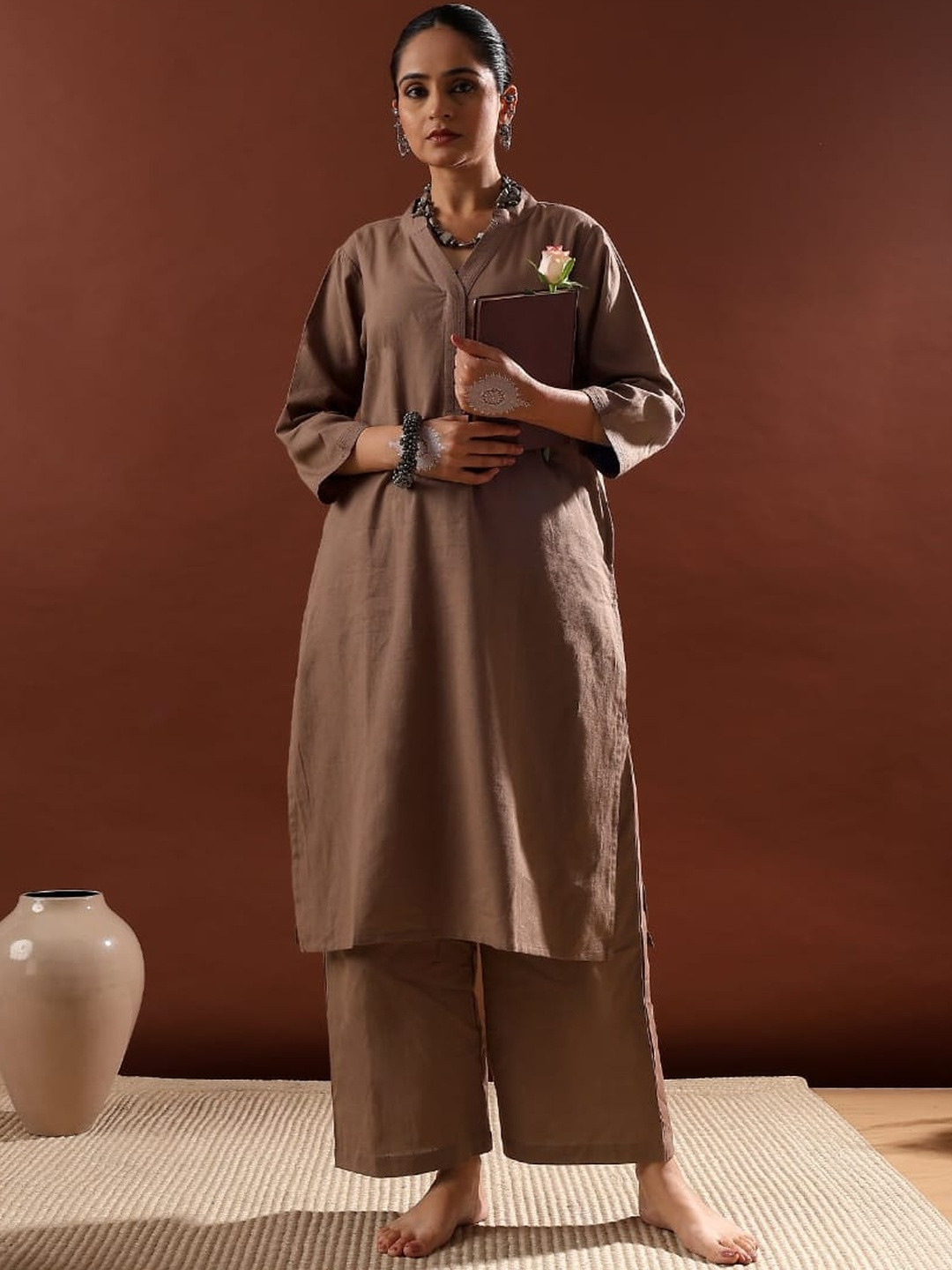Mocha Brown Minimal Kurta/Co-ord Set