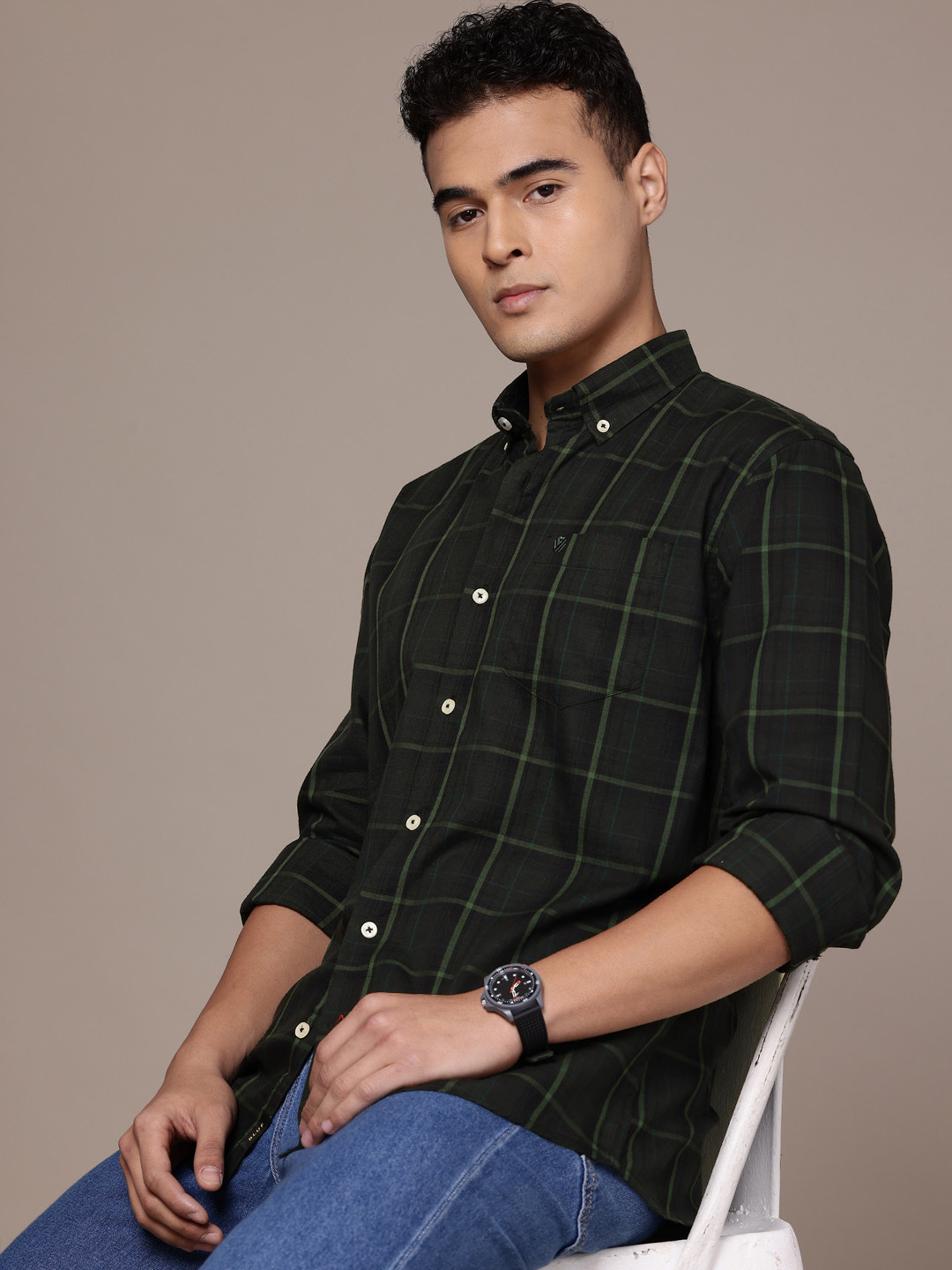 BS BLUE SQUAD Slim Fit Checked Casual Shirt
