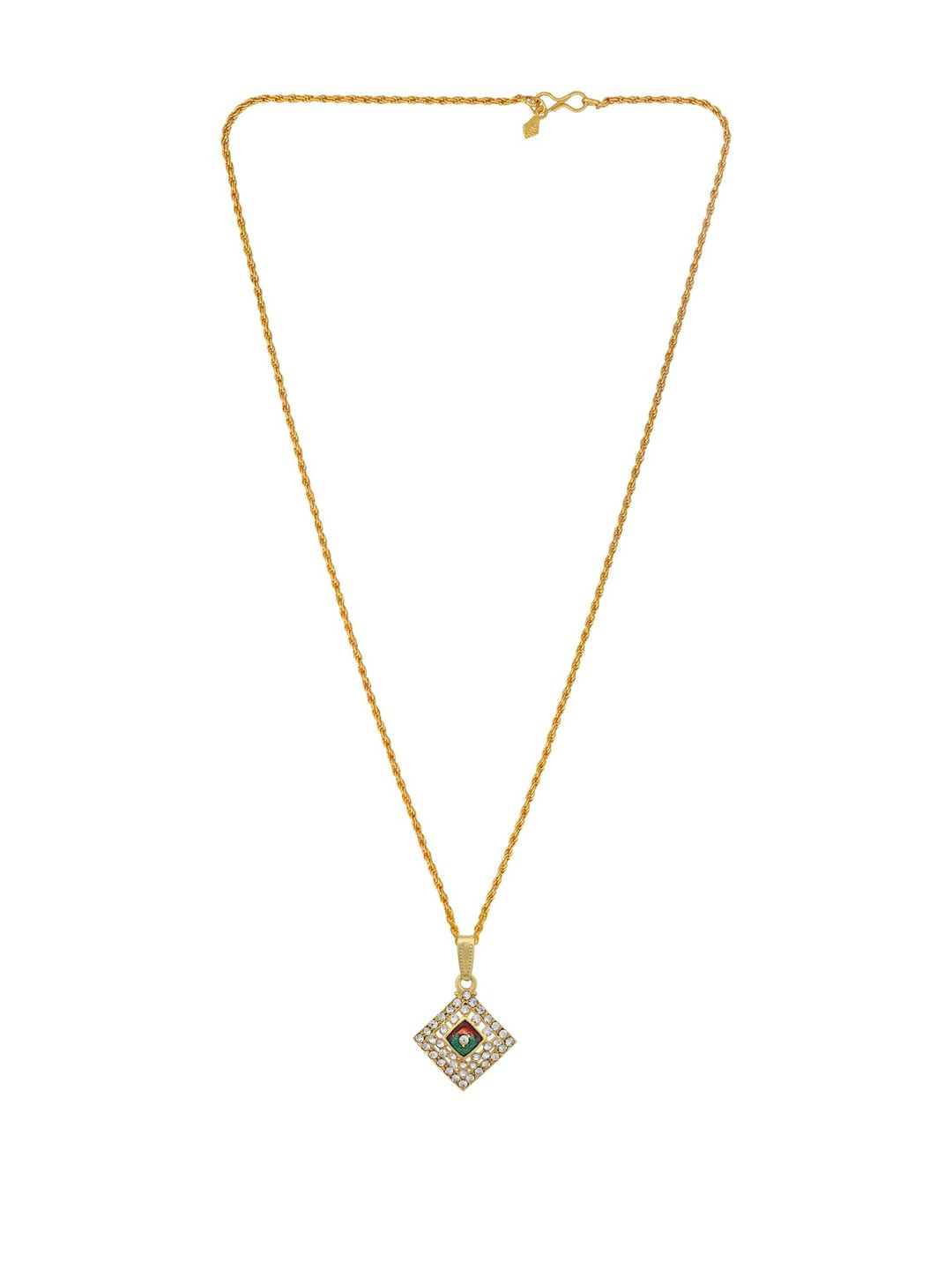 Gold plated Meenakari and CZ Square Kite shape Fashion chain pendant