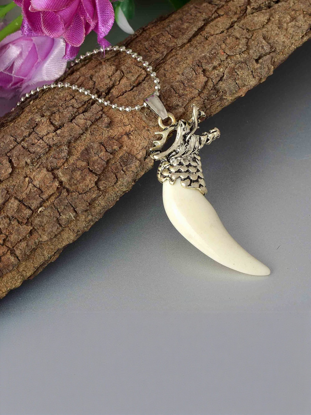 Faux Ivory Elephant tooth Dragon head Fashion chain pendant